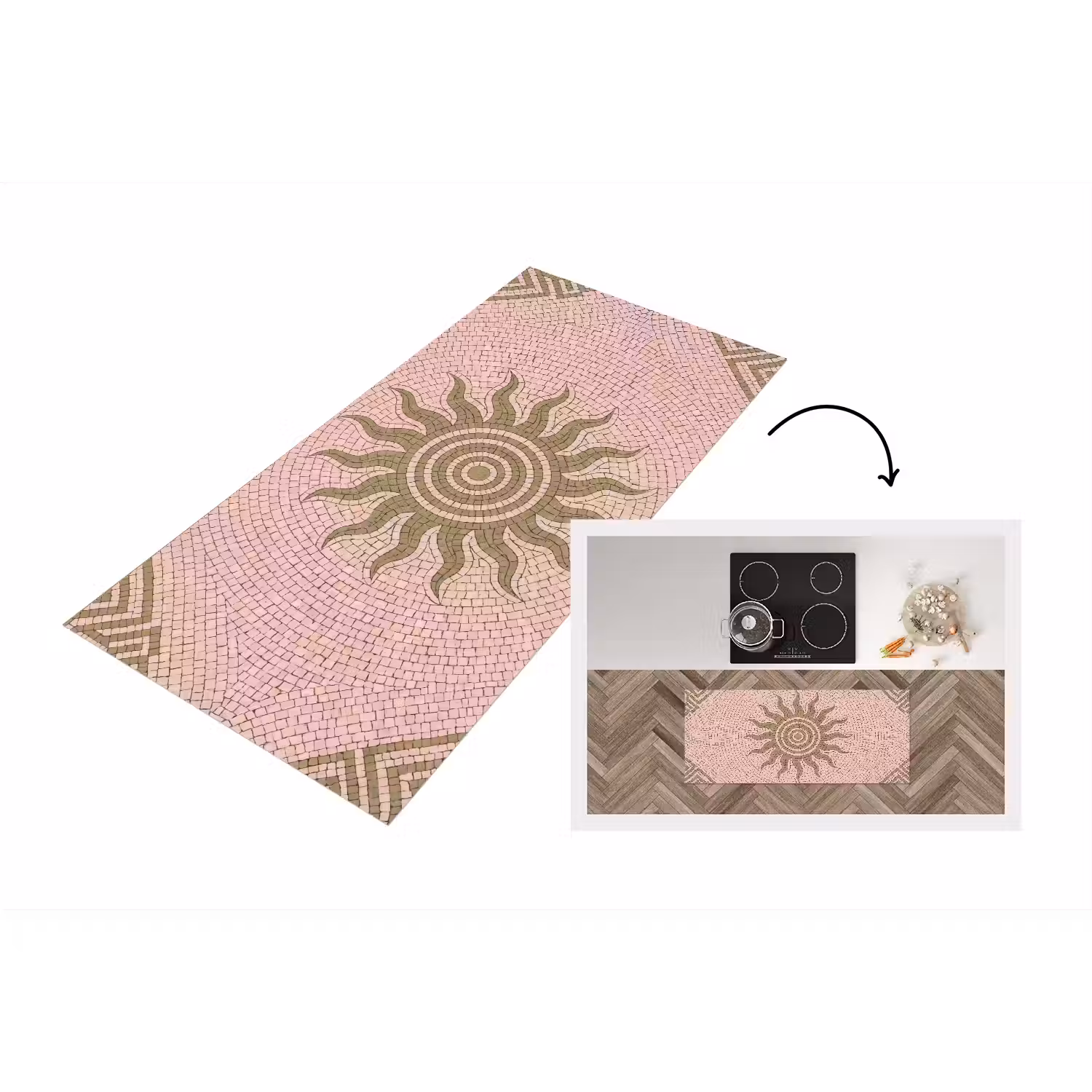 Mozaïek - Zon - Patroon - Klassiek - Roze Keukenloper - keukenmat middel -3d