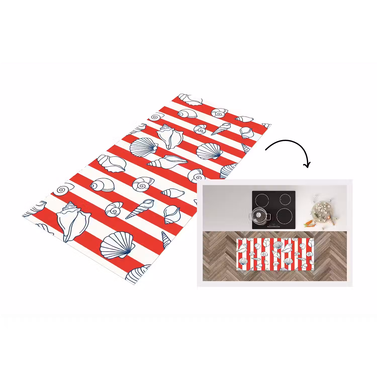 Schelp - Zeedieren - Zomer - Illustratie - Rood - Blauw Keukenloper - keukenmat middel -3d