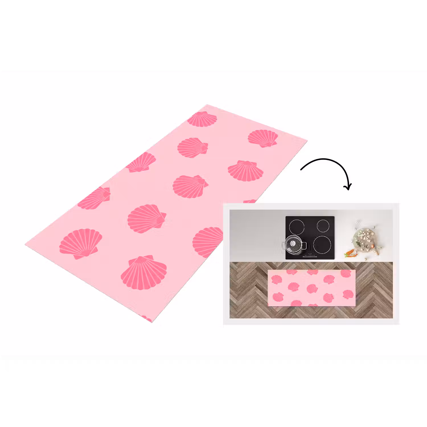 Schelp - Patroon - Zee - Modern - Roze Keukenloper - keukenmat middel -3d