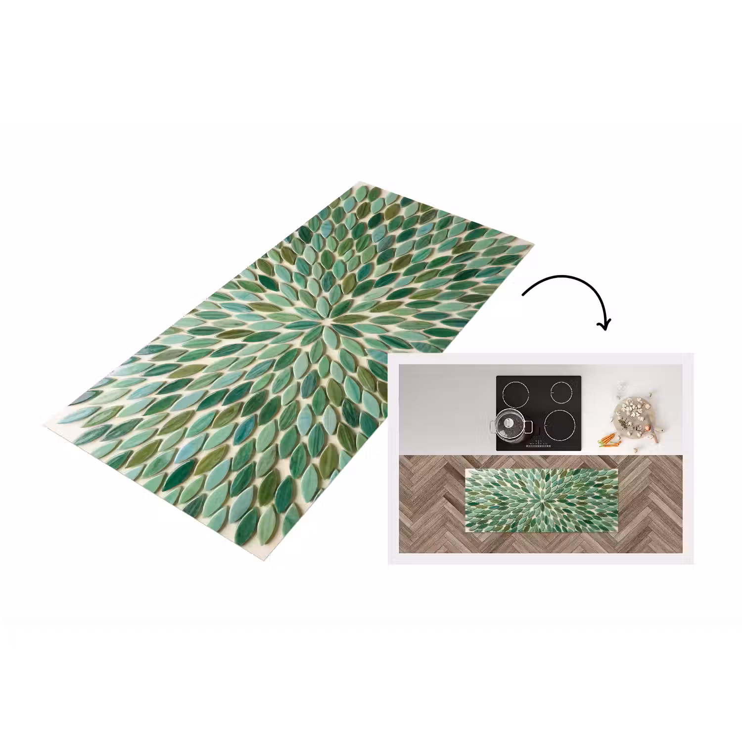 Patroon - Blad - Groen - Abstract Keukenloper - keukenmat middel -3d