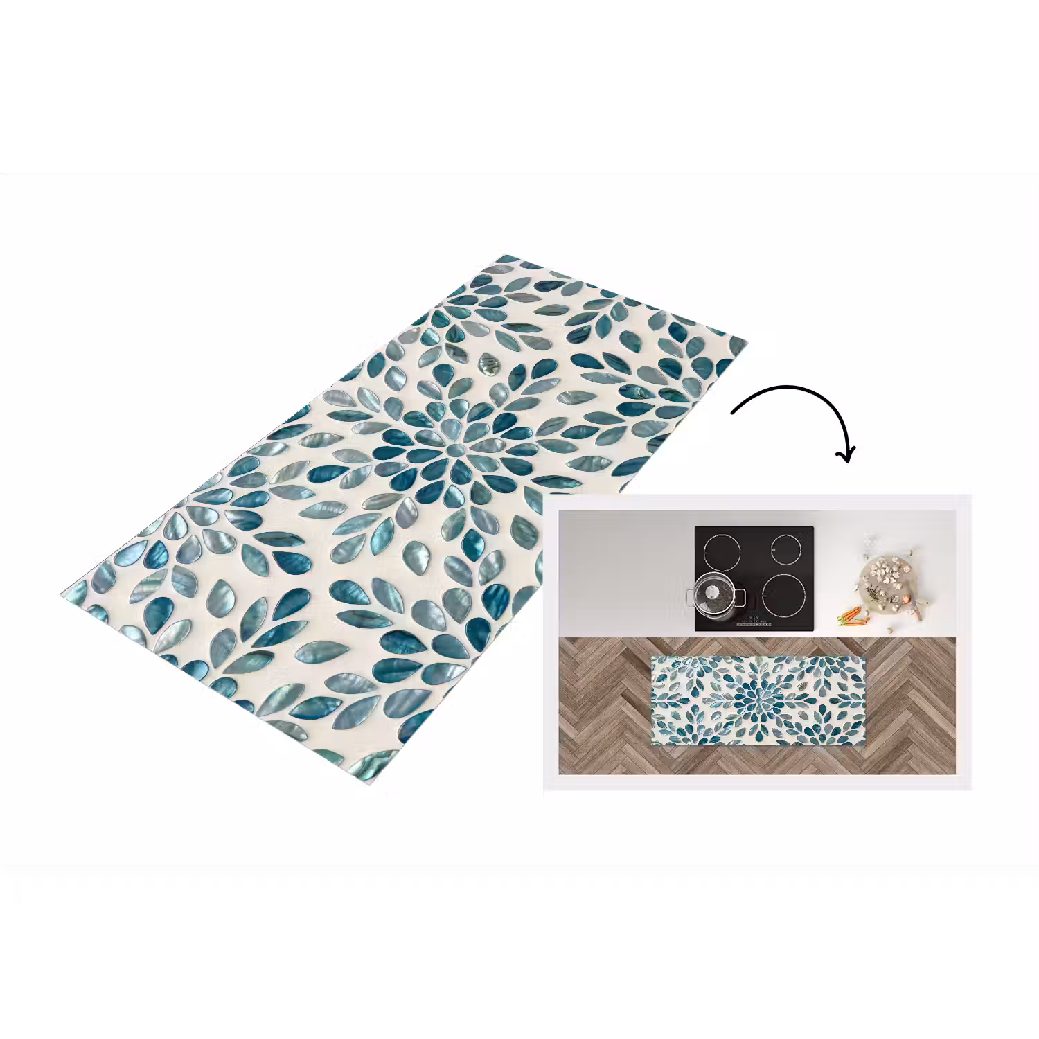 Patroon - Bladeren - Abstract - Modern - Turquoise Keukenloper - keukenmat middel -3d