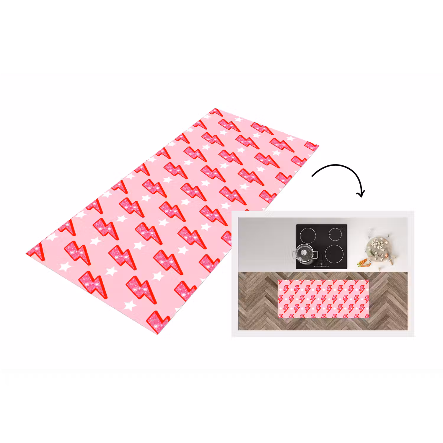 Patroon - Bliksem - Ster - Glitter - Roze Keukenloper - keukenmat middel -3d
