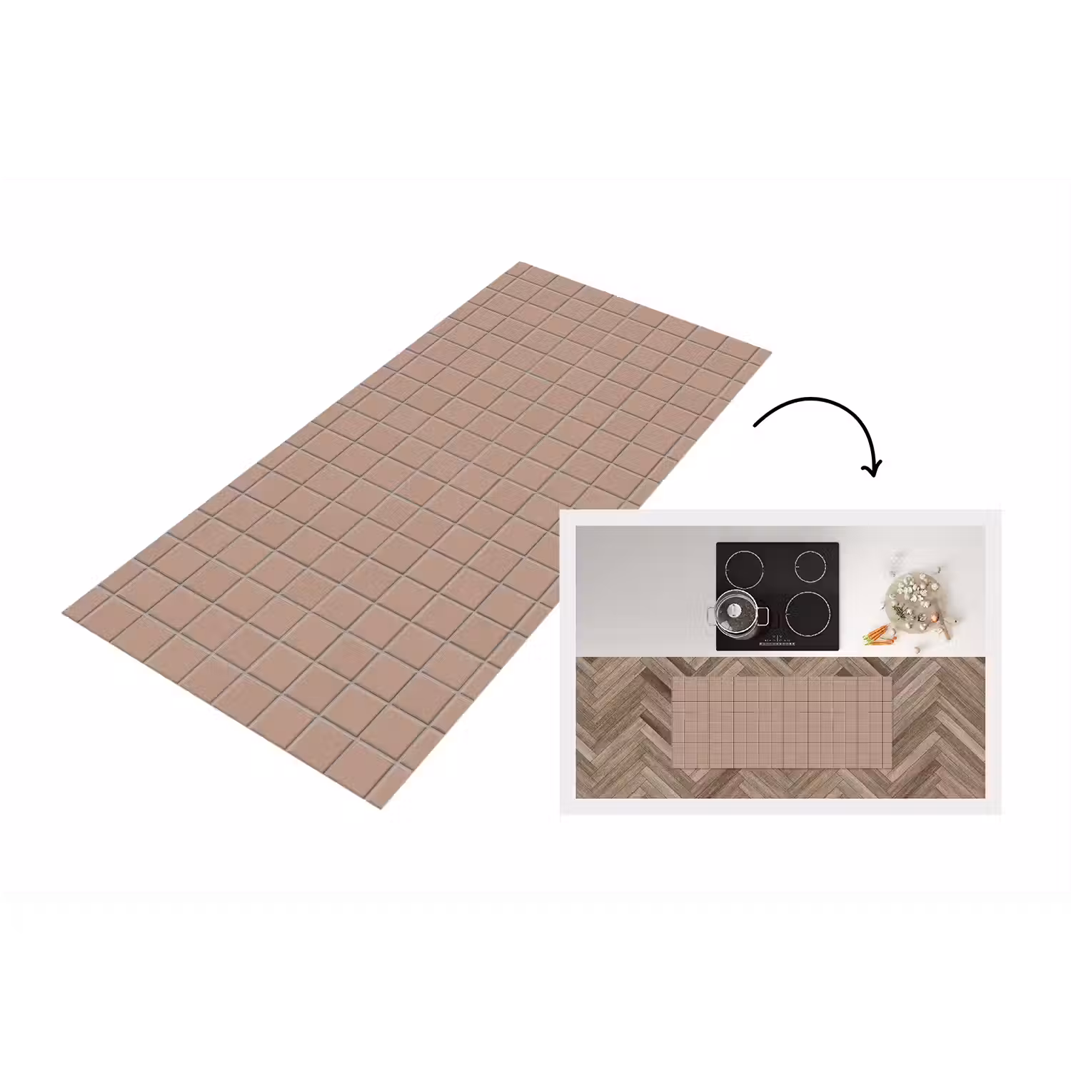 Patroon - Tegel - Oudroze Keukenloper - keukenmat middel 536 -3d