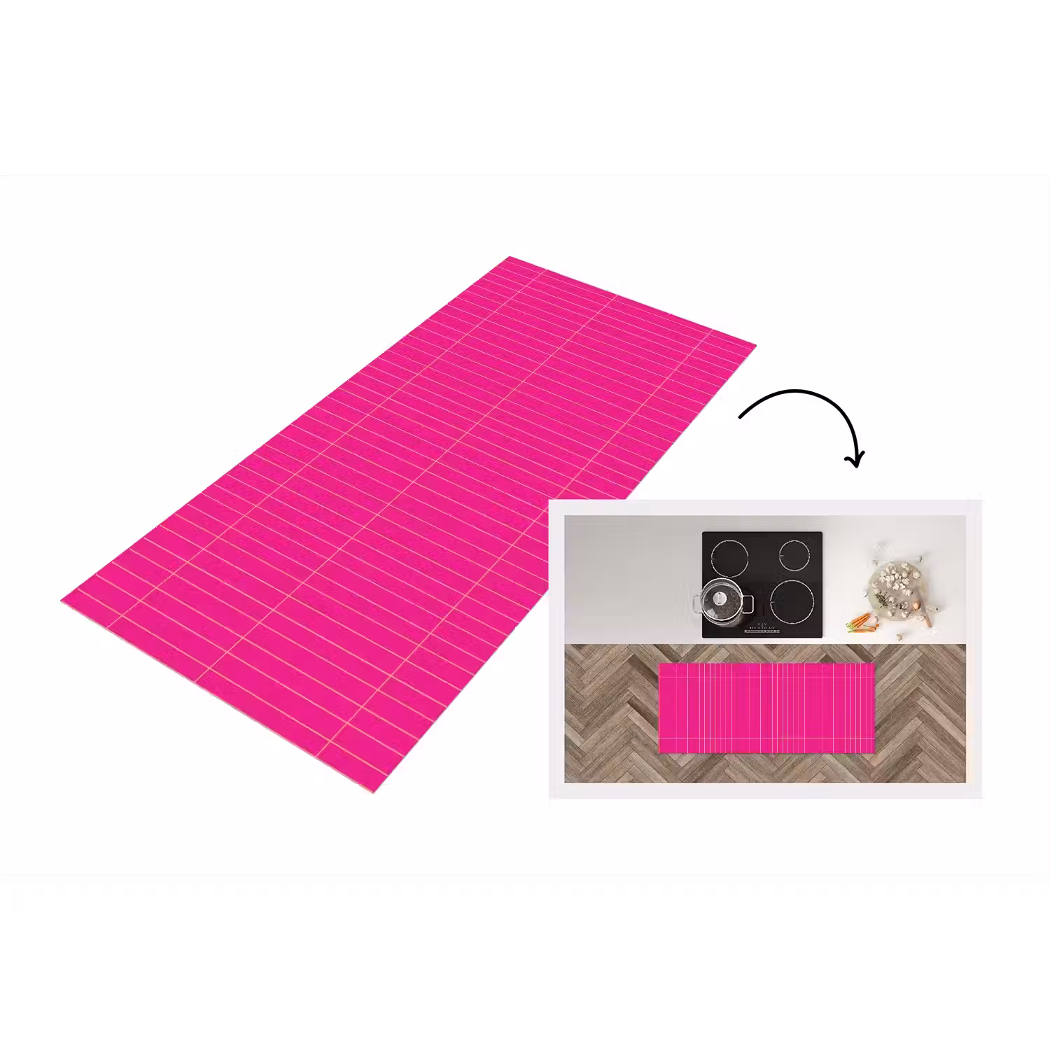 Patroon - Tegel - Magenta - Roze Keukenloper - keukenmat middel 536 -3d