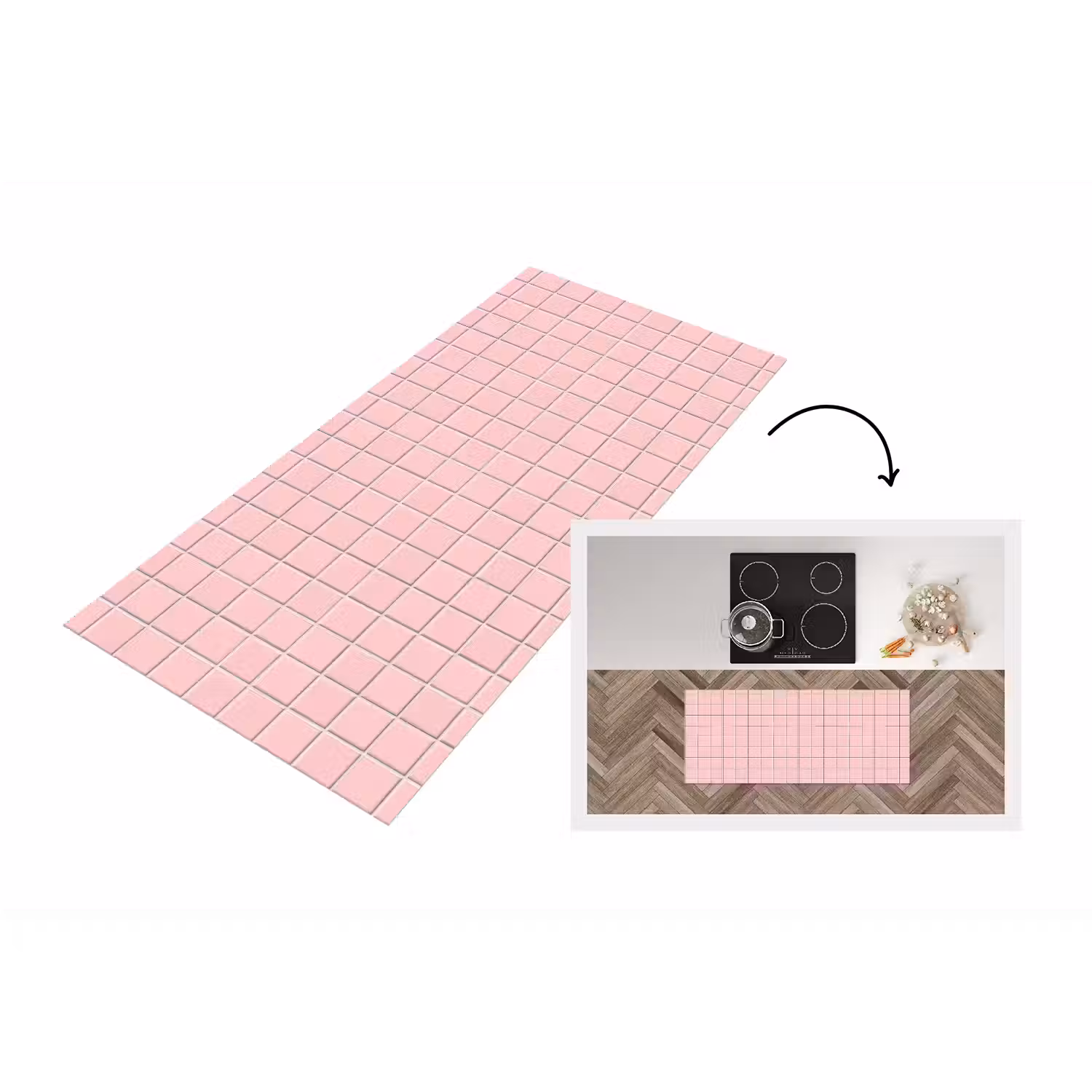 Patroon - Tegel - Pastelroze Keukenloper - keukenmat middel 536 -3d