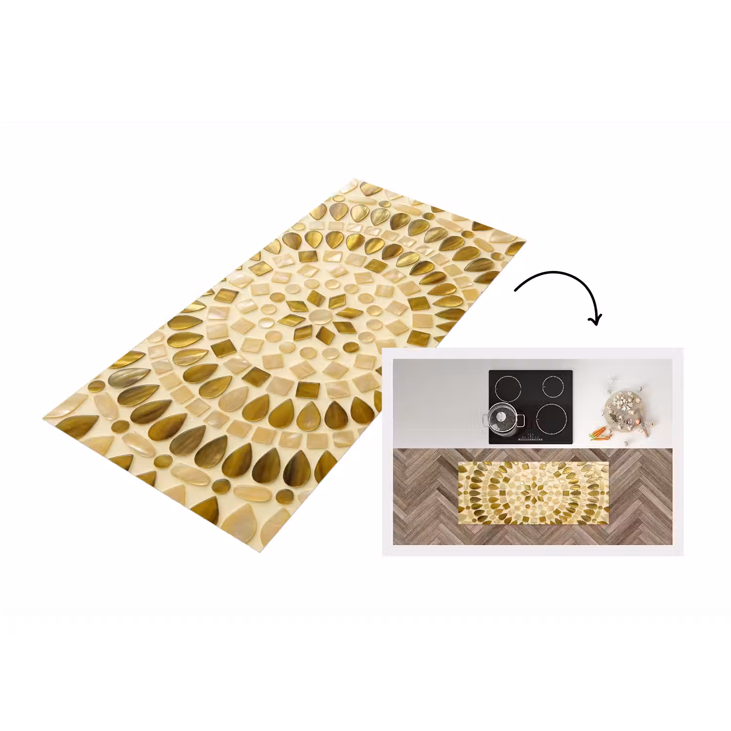 Patroon - Vormen - Mozaïek - Abstract - Goud Keukenloper - keukenmat middel -3d