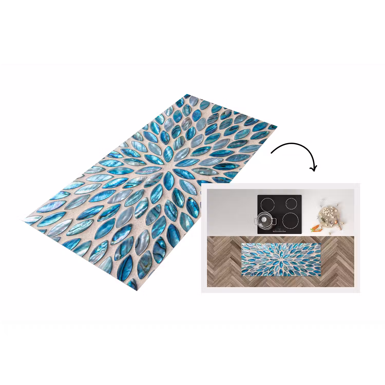 Patroon - Glans - Abstract - Blauw - Decoratie Keukenloper - keukenmat middel -3d