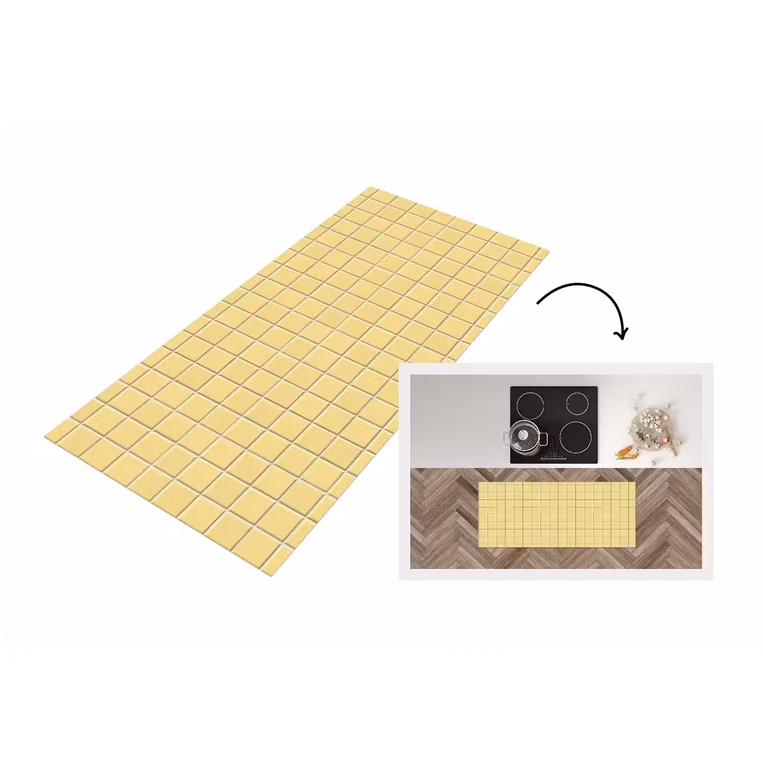 Patroon - Tegels - Geel Keukenloper - keukenmat middel 536 -3d