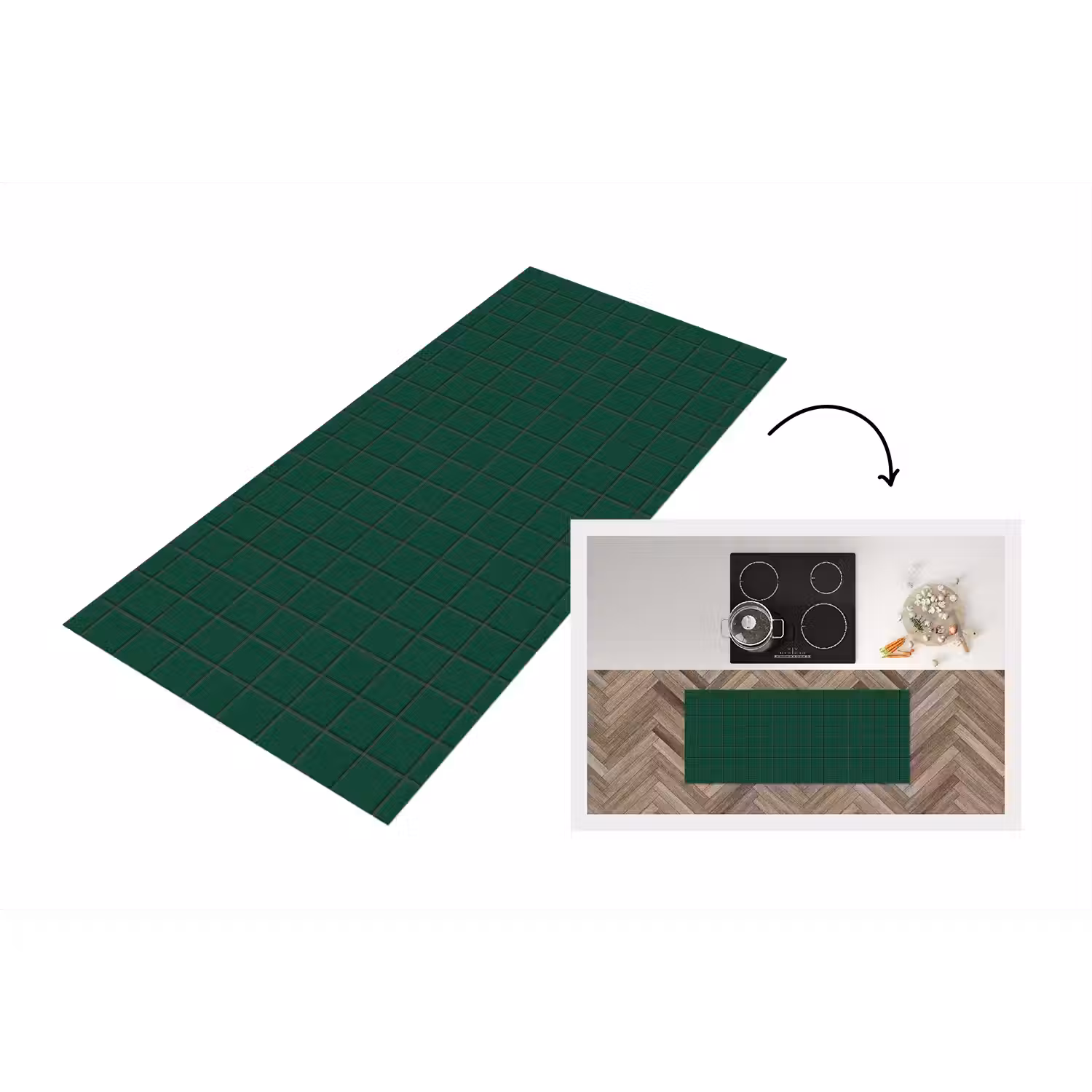 Patroon - Tegels - Dennen - Groen Keukenloper - keukenmat middel 536 -3d