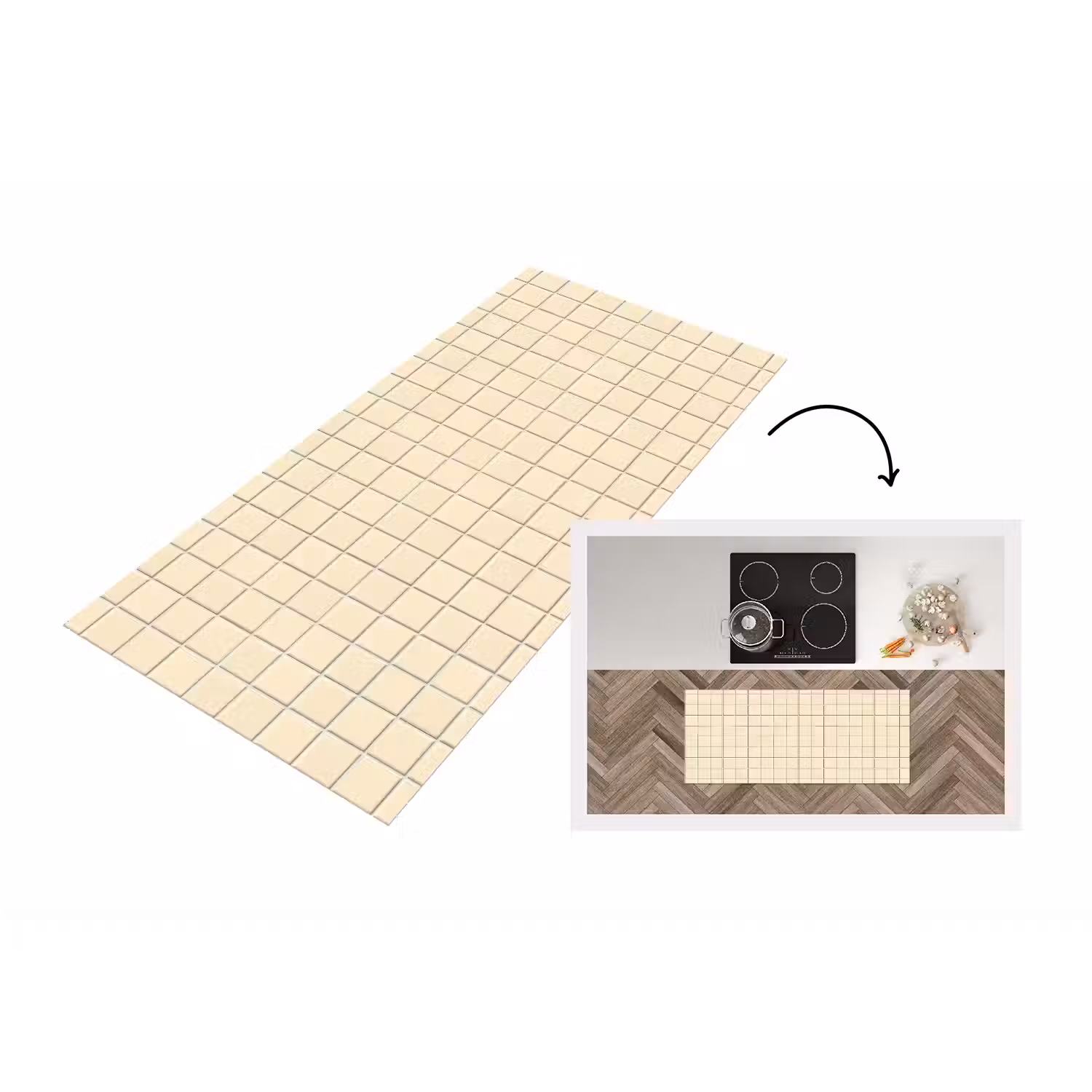 Patroon - Tegels - Gebroken - Wit Keukenloper - keukenmat middel 536 -3d