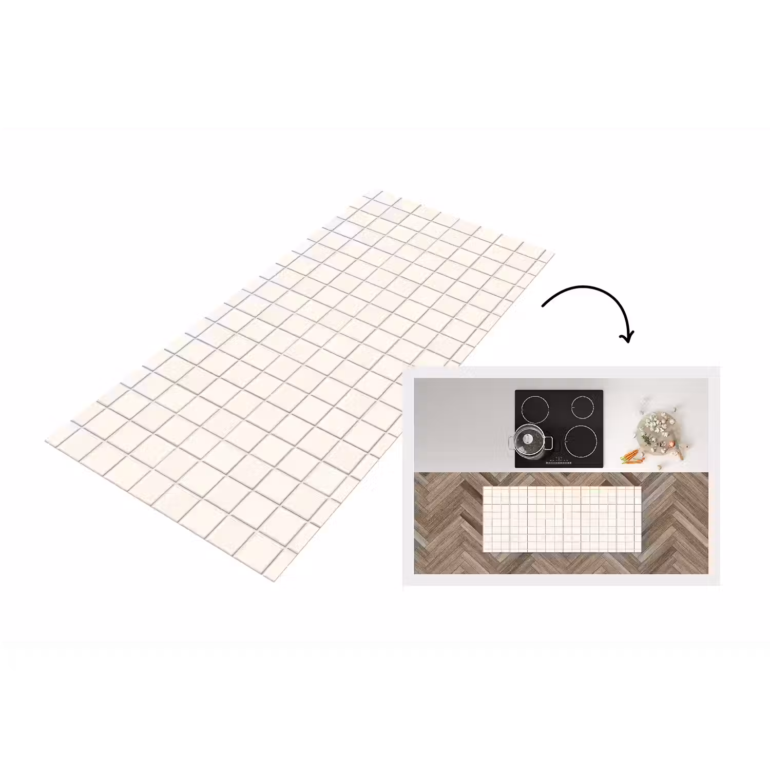 Patroon - Tegels - Wit Keukenloper - keukenmat middel 536 -3d