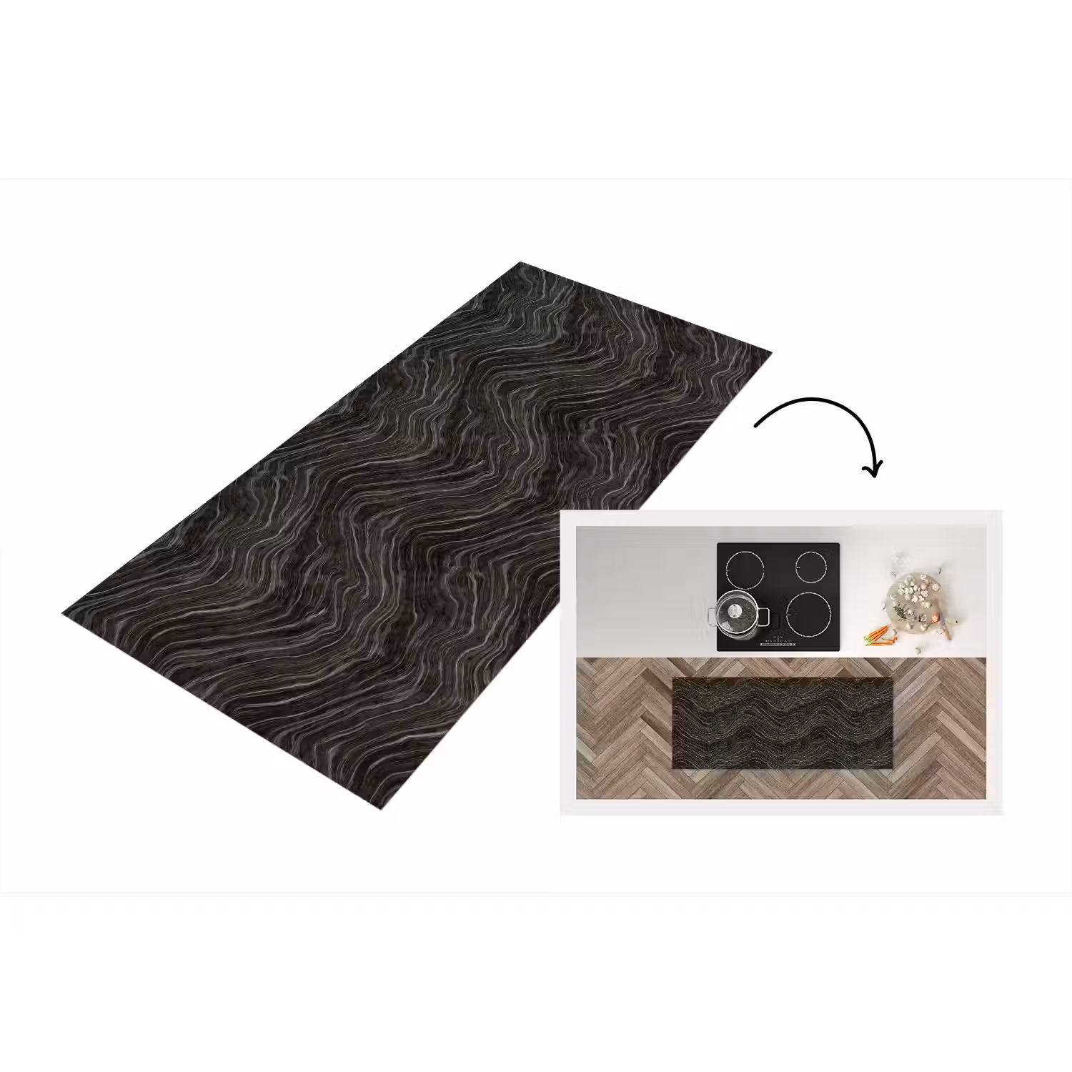 Patroon - Contrast - Antraciet Keukenloper - keukenmat middel 536 -3d