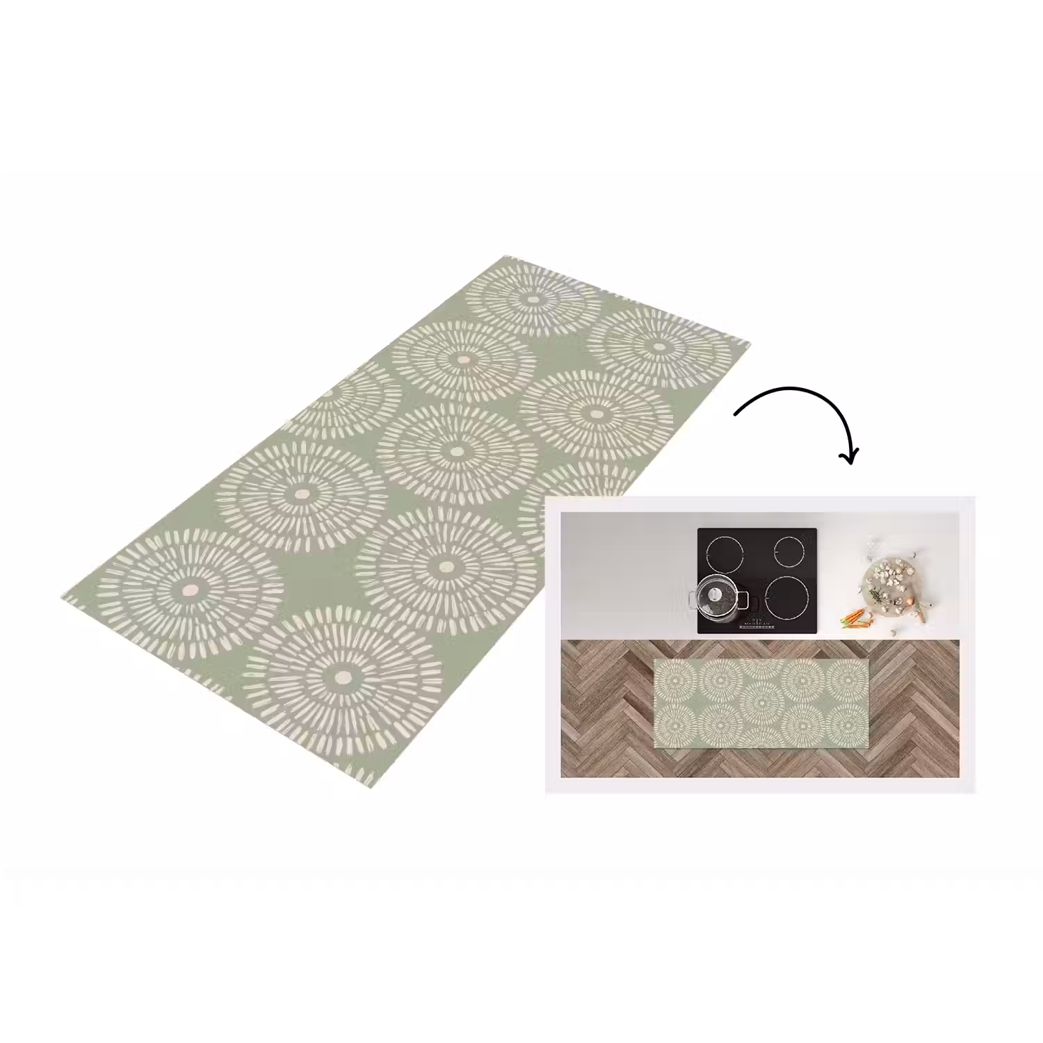 Patroon - Cirkels - Abstract - Modern - Groen Keukenloper - keukenmat middel -3d