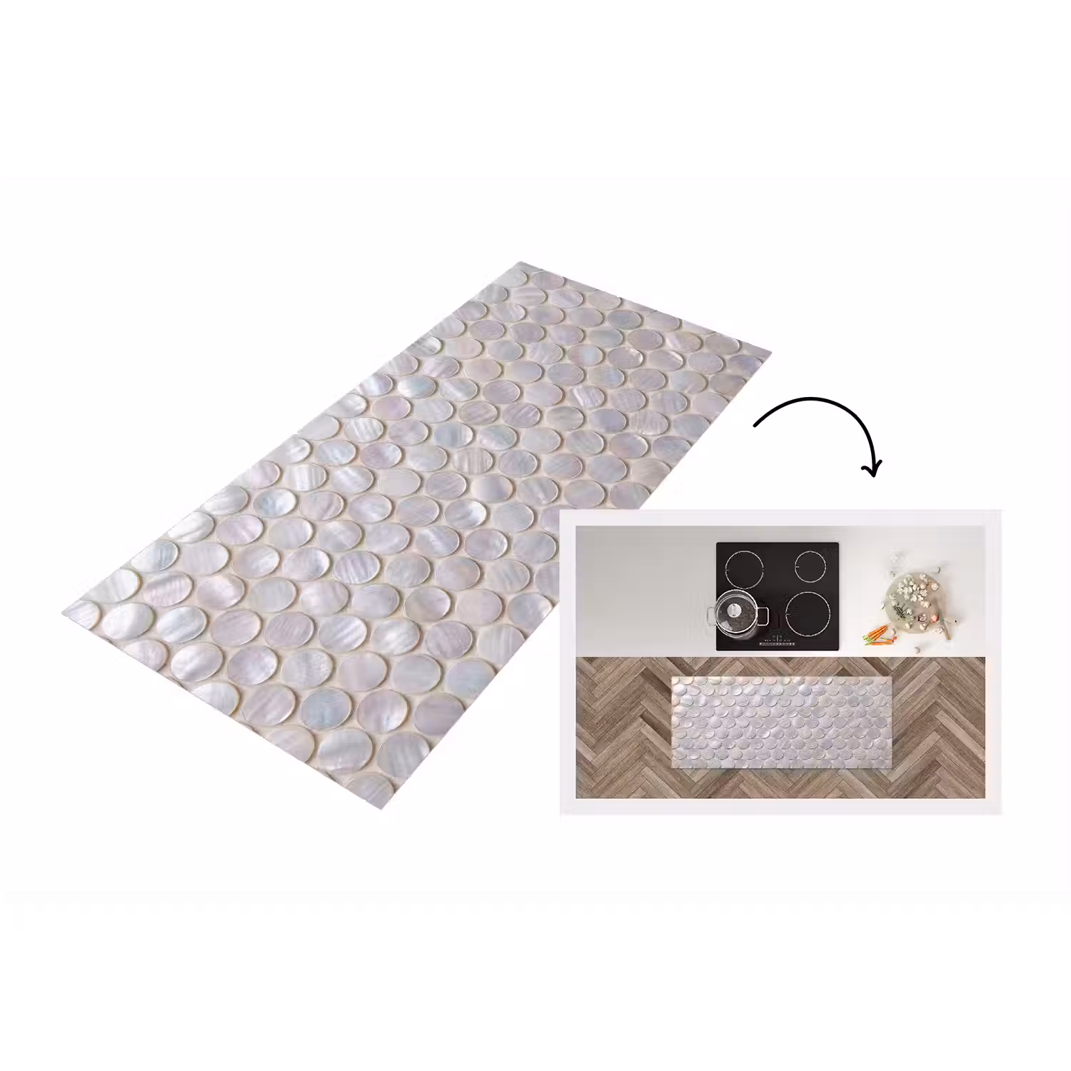 Patroon - Cirkels - Abstract - Modern - Wit Keukenloper - keukenmat middel -3d