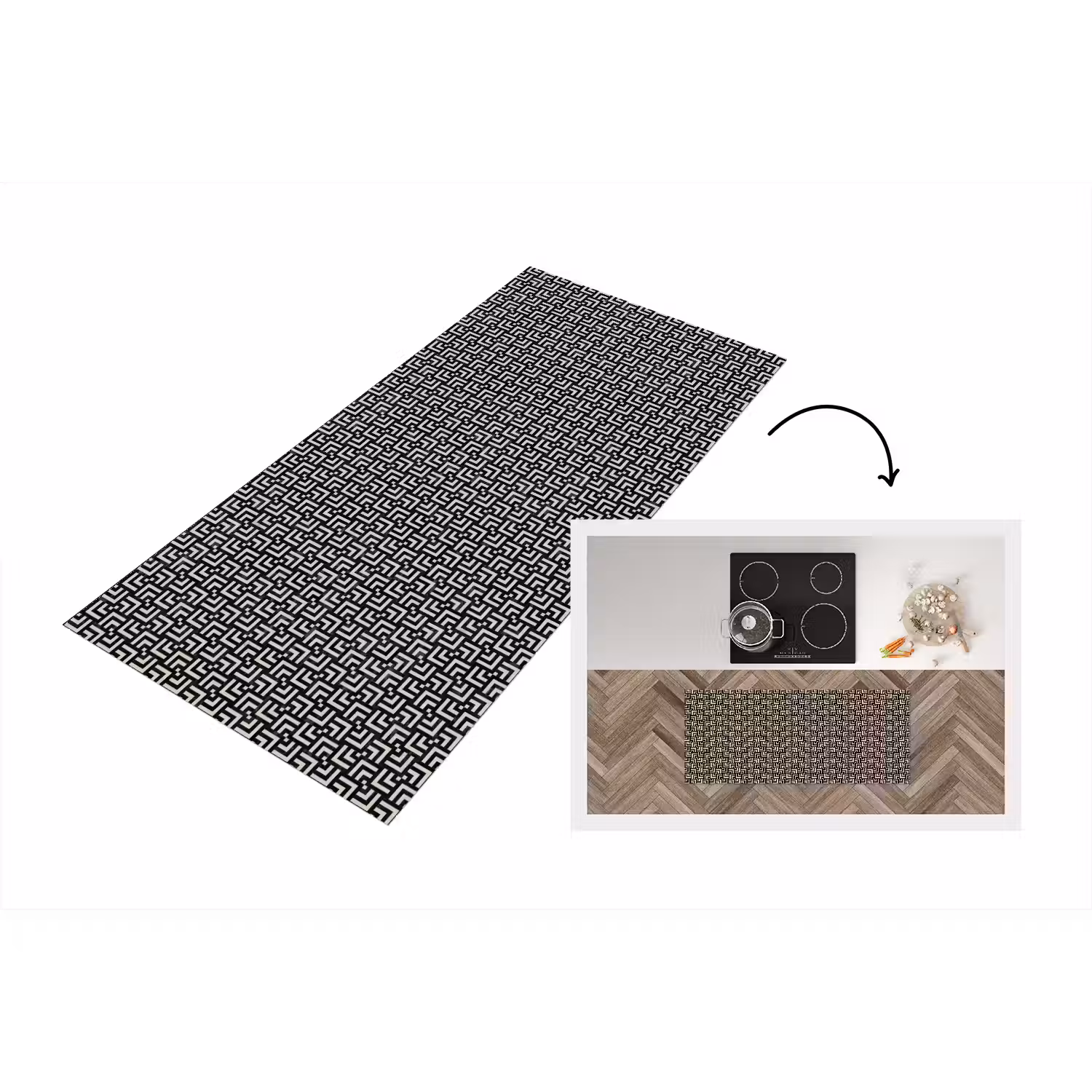 Patroon - Marmer - Zwart Keukenloper - keukenmat middel 536 -3d
