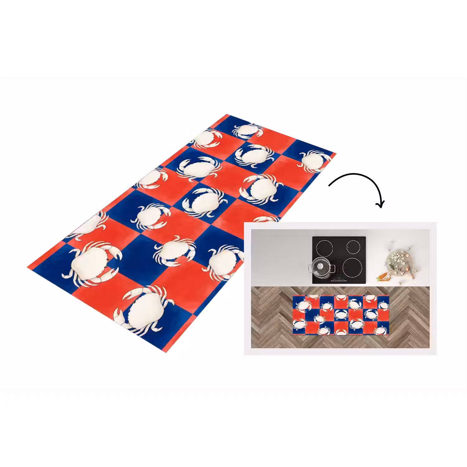 Patroon - Zeeleven - Rood - Blauw - Abstract Keukenloper - keukenmat middel -3d