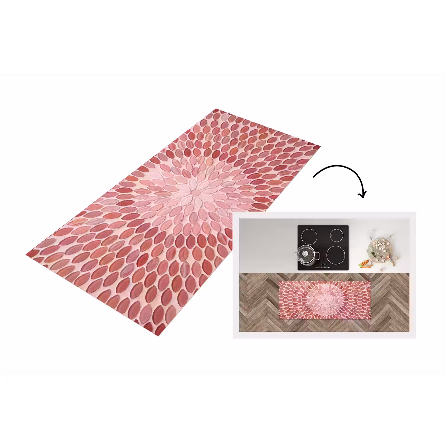 Patroon - Mozaïek - Ovaal - Abstract - Roze Keukenloper - keukenmat middel -3d