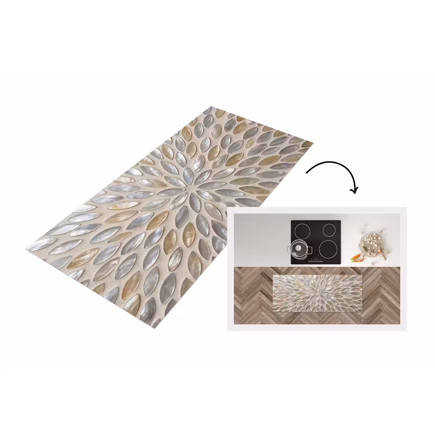 Patroon - Ovaal - Glanzend - Abstract - Beige Keukenloper - keukenmat middel -3d