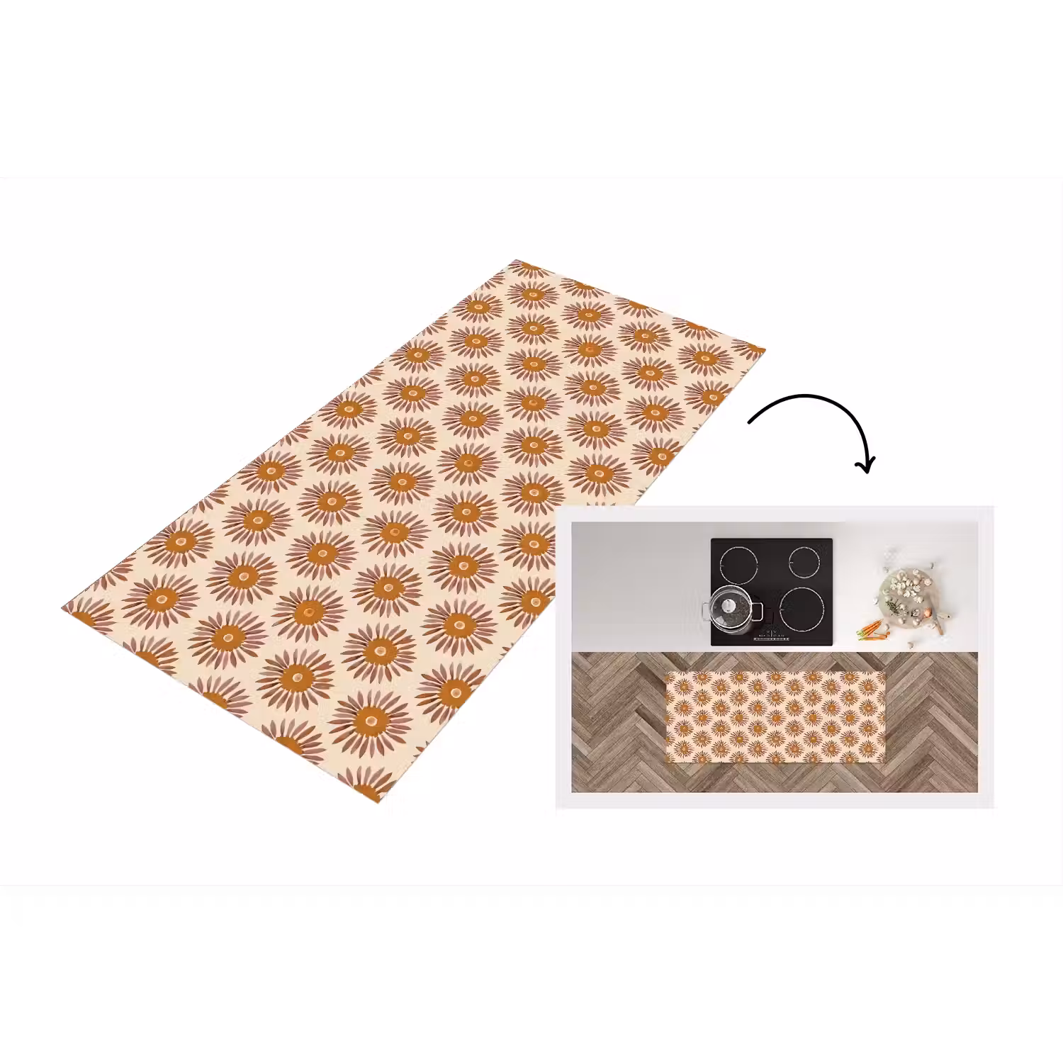 Patroon - Retro - Bruin Keukenloper - keukenmat middel 536 -3d