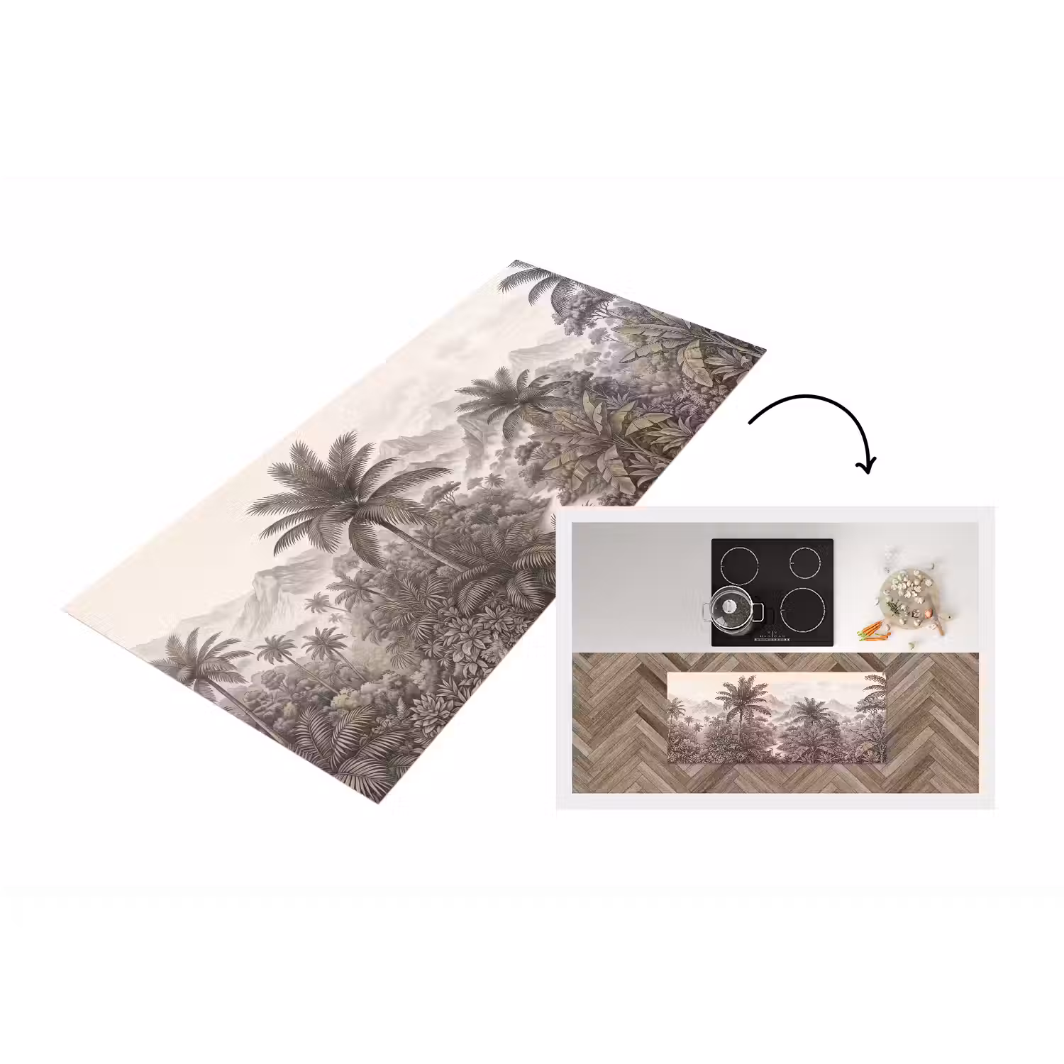 Natuur - Bergen - Rivier - Tropisch - Vintage Keukenloper - keukenmat middel -3d