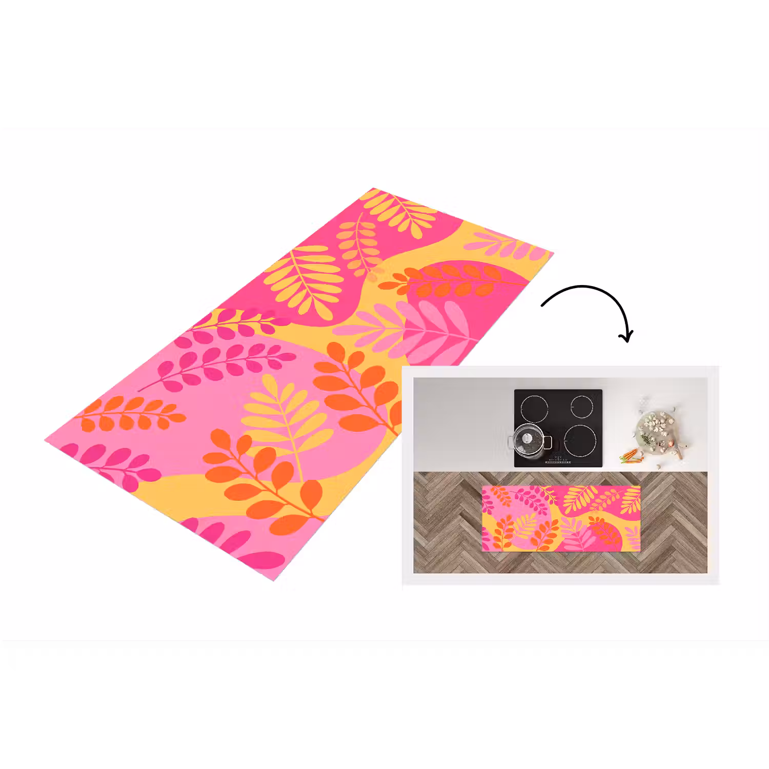 Natuur - Bladeren - Abstract - Roze - Geel Keukenloper - keukenmat middel -3d