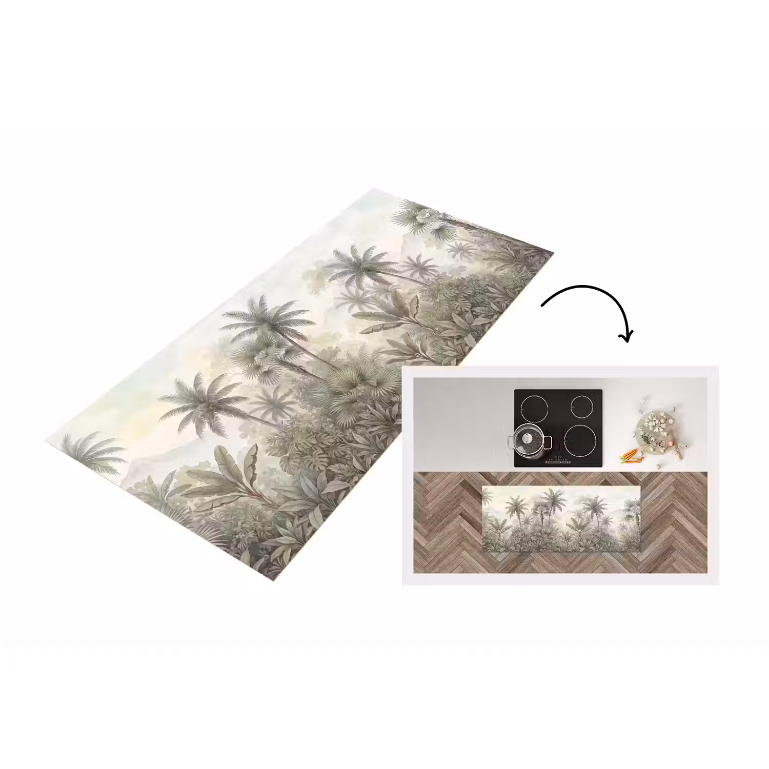 Natuur - Tropisch bos - Landschap - Aquarel - Groen Keukenloper - keukenmat middel -3d