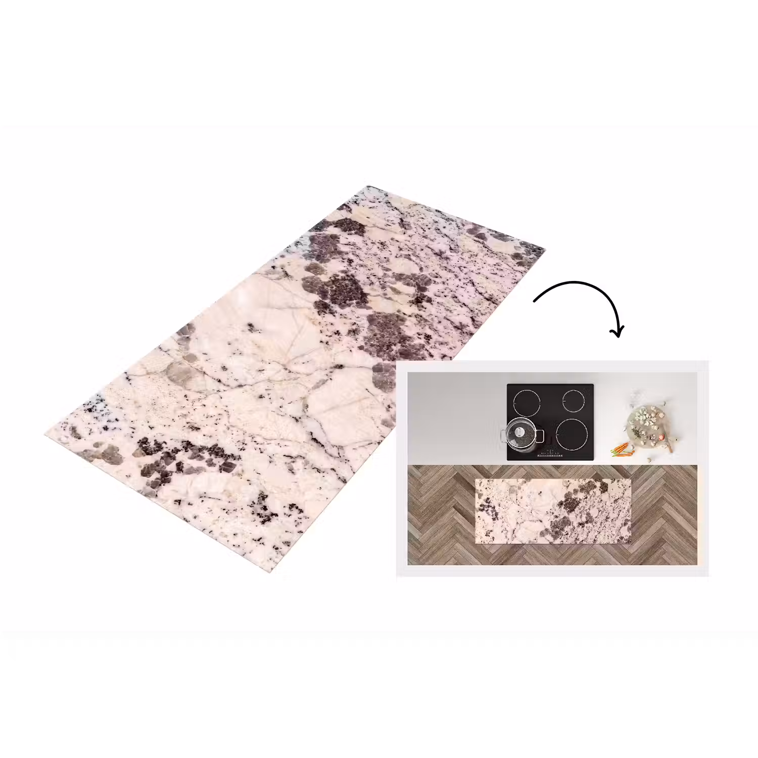 Natuursteen - Patroon - Abstract - Beige - Grijs Keukenloper - keukenmat middel -3d