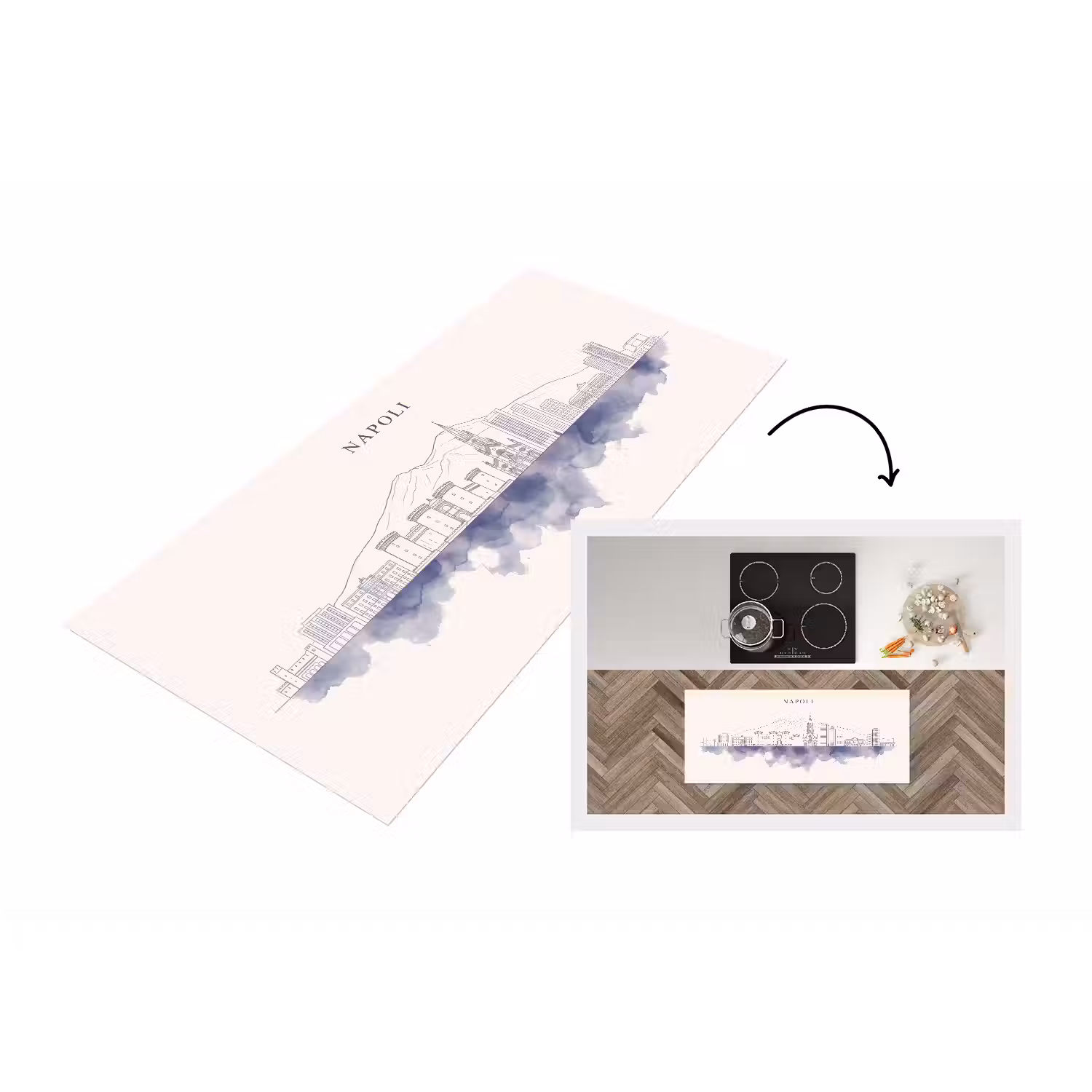 Napels - Skyline - Italie - Lijntekening - Aquarel Keukenloper - keukenmat middel -3d