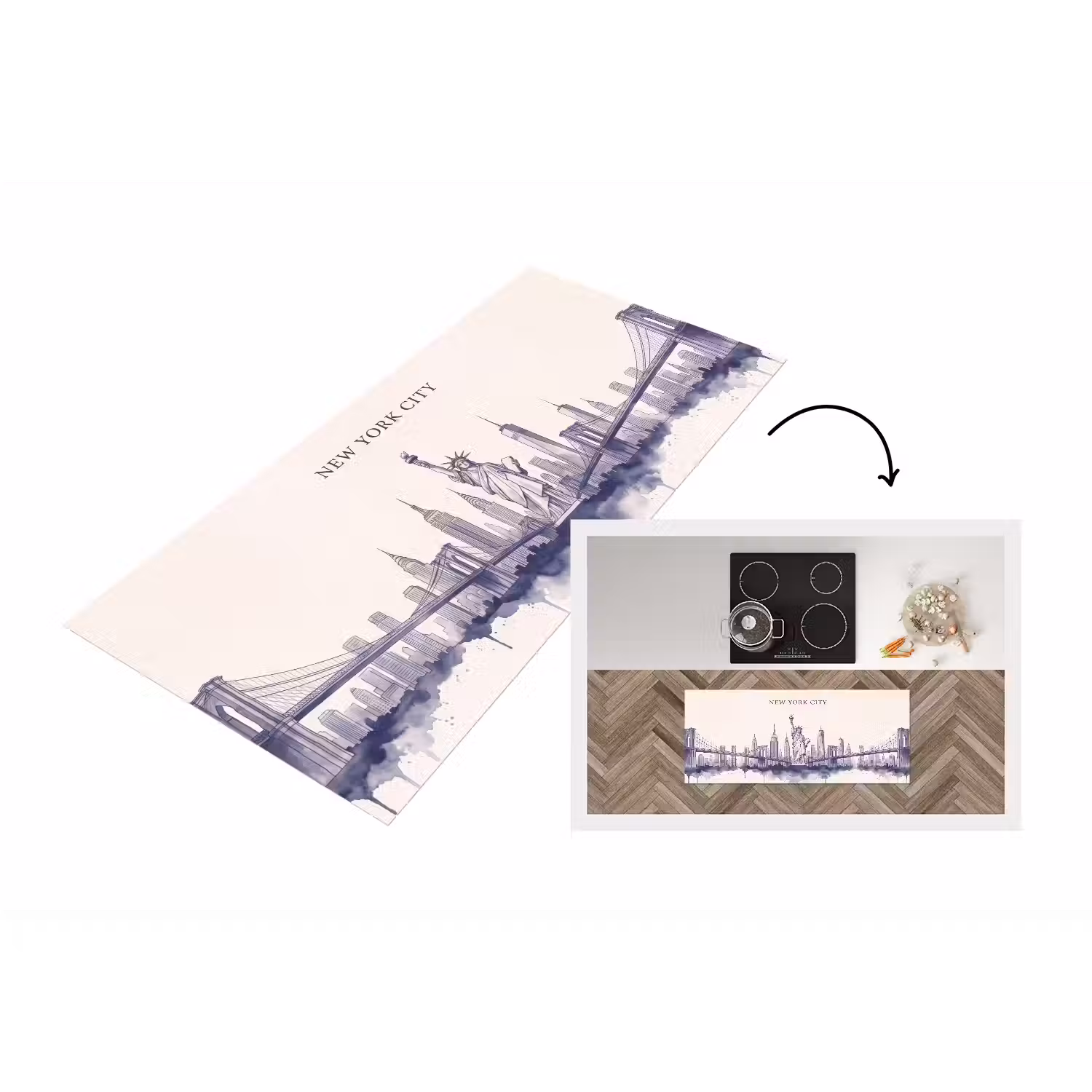 New York - Vrijheidsbeeld - Skyline - Illustratie - Blauw Keukenloper - keukenmat middel -3d