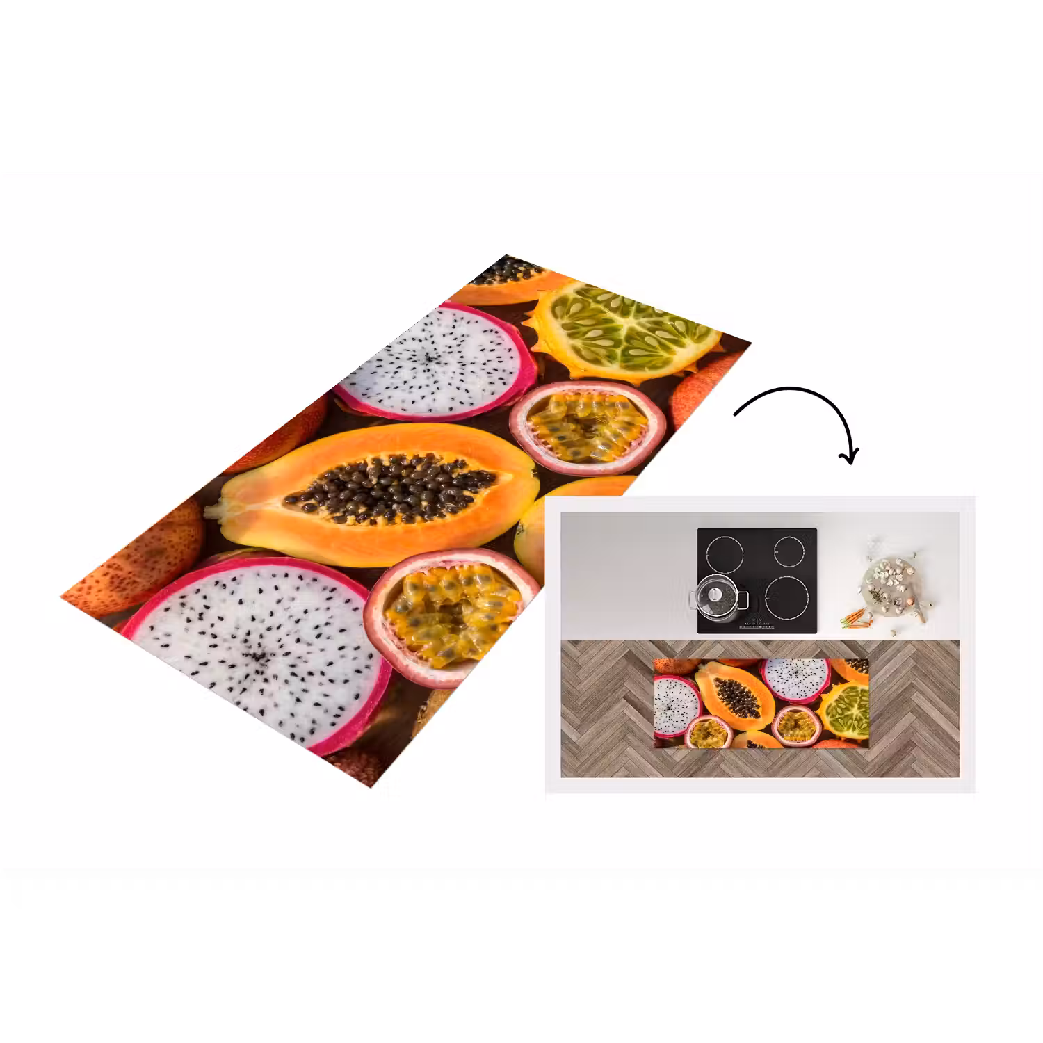 Fruit - Geopend - Tropisch - Eten - Kleurrijk Keukenloper - keukenmat middel -3d