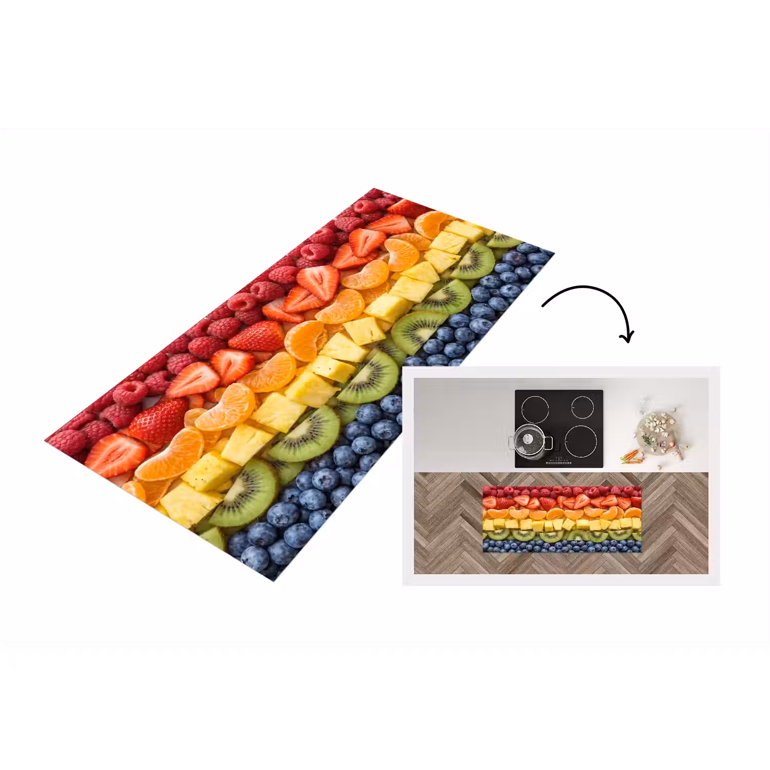Fruit - Regenboog - Gezond - Kleurrijk Keukenloper - keukenmat middel -3d
