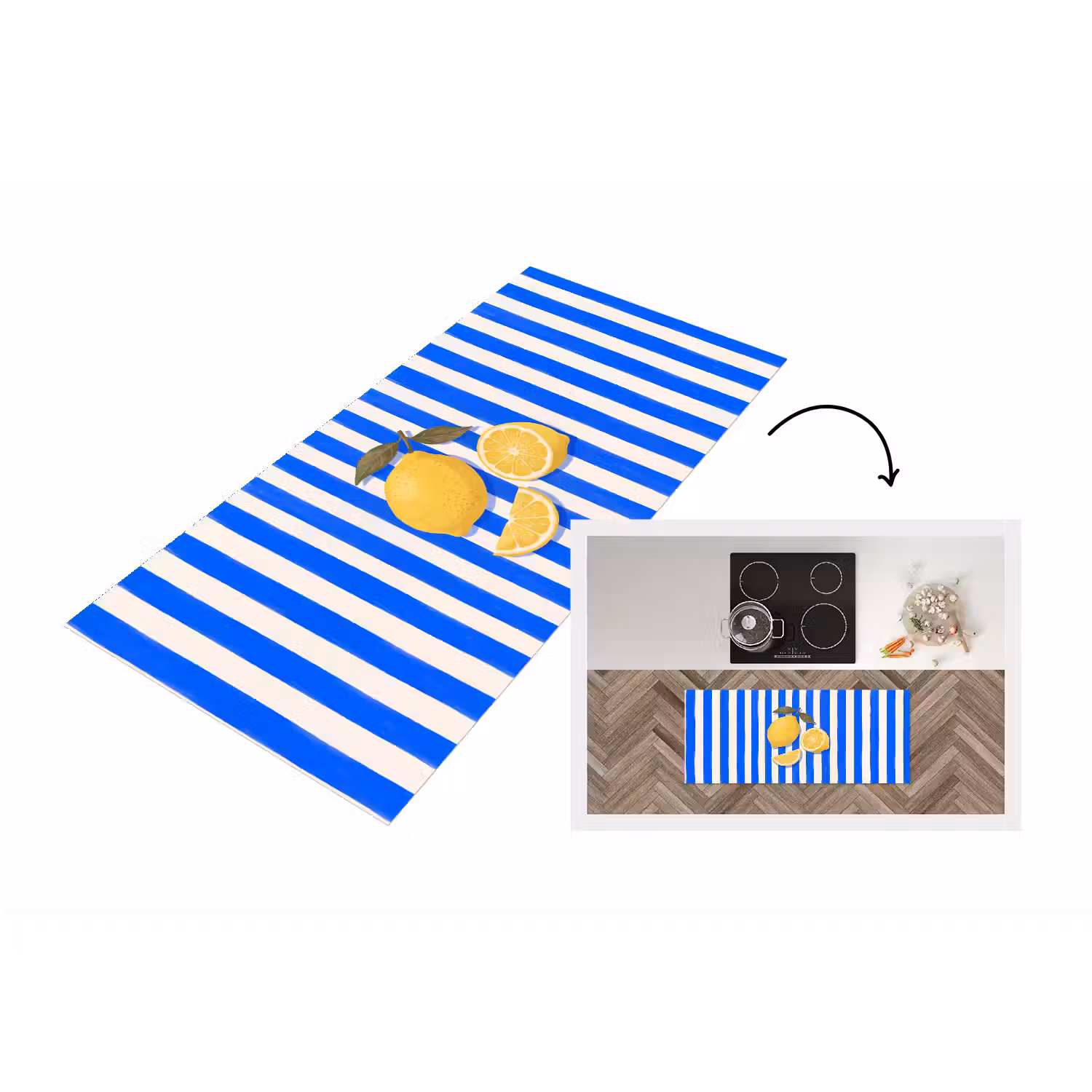 Fruit - Citroen - Zomer - Geel - Blauw Keukenloper - keukenmat middel -3d