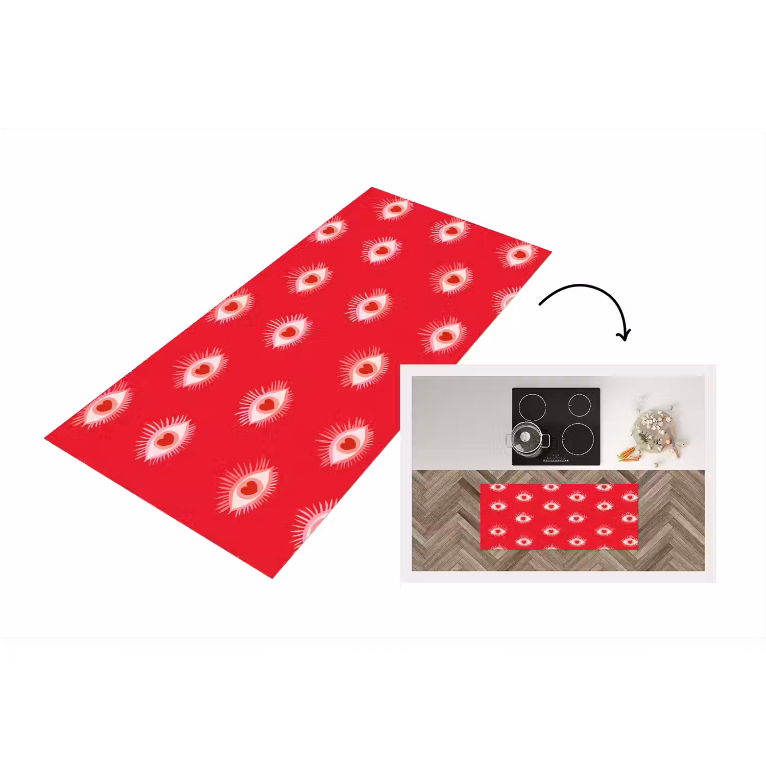Ogen - Hart - Abstract - Rood - Roze Keukenloper - keukenmat middel 536 -3d
