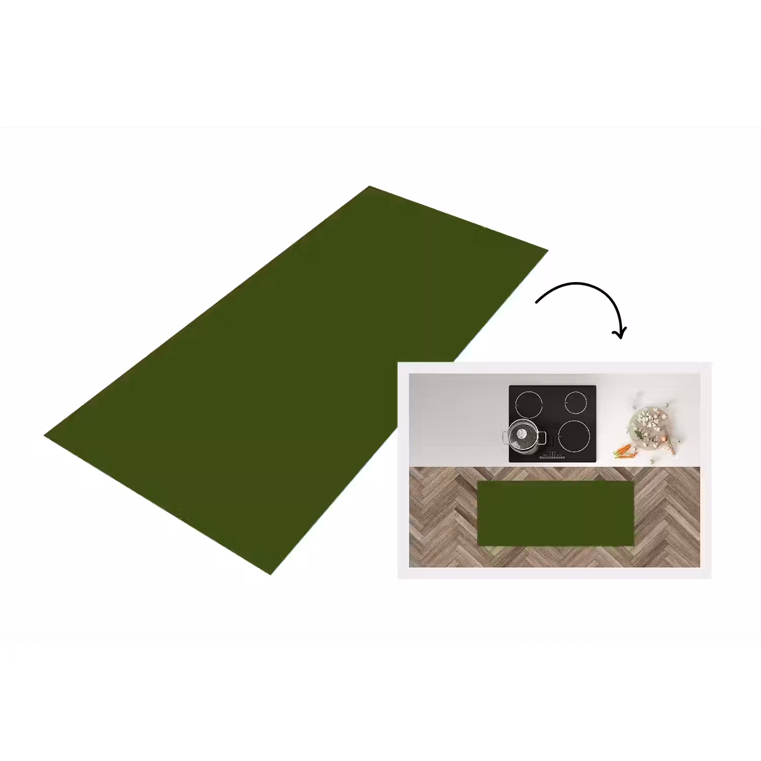 Olive - Drab - Groen Keukenloper - keukenmat middel 536 -3d