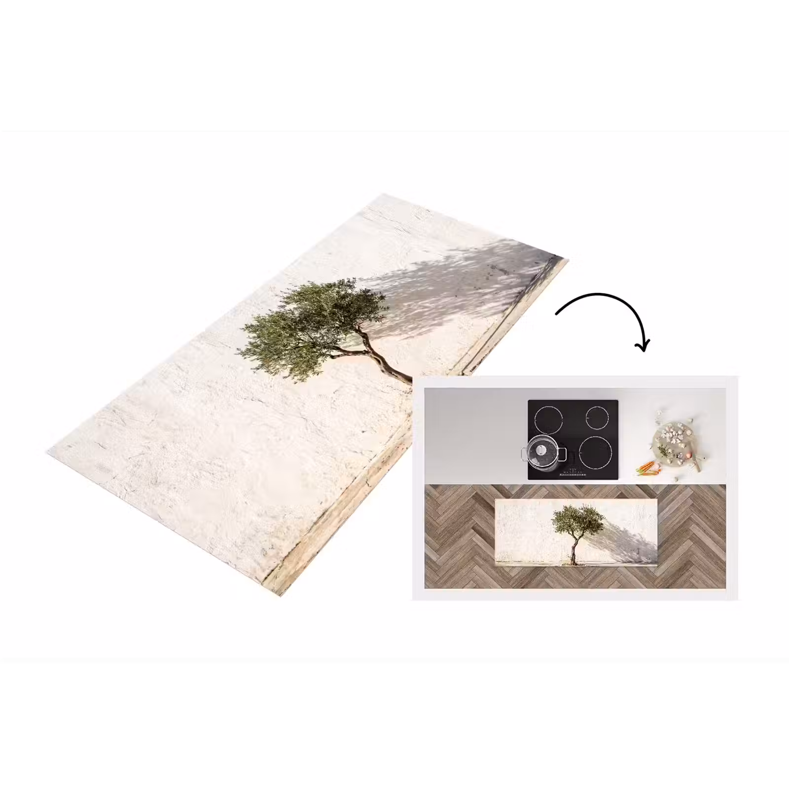 Küchenläufer - Olivenbaum – Wand – weiß - Olijfboom - muur - wit Keukenloper - keukenmat middel
