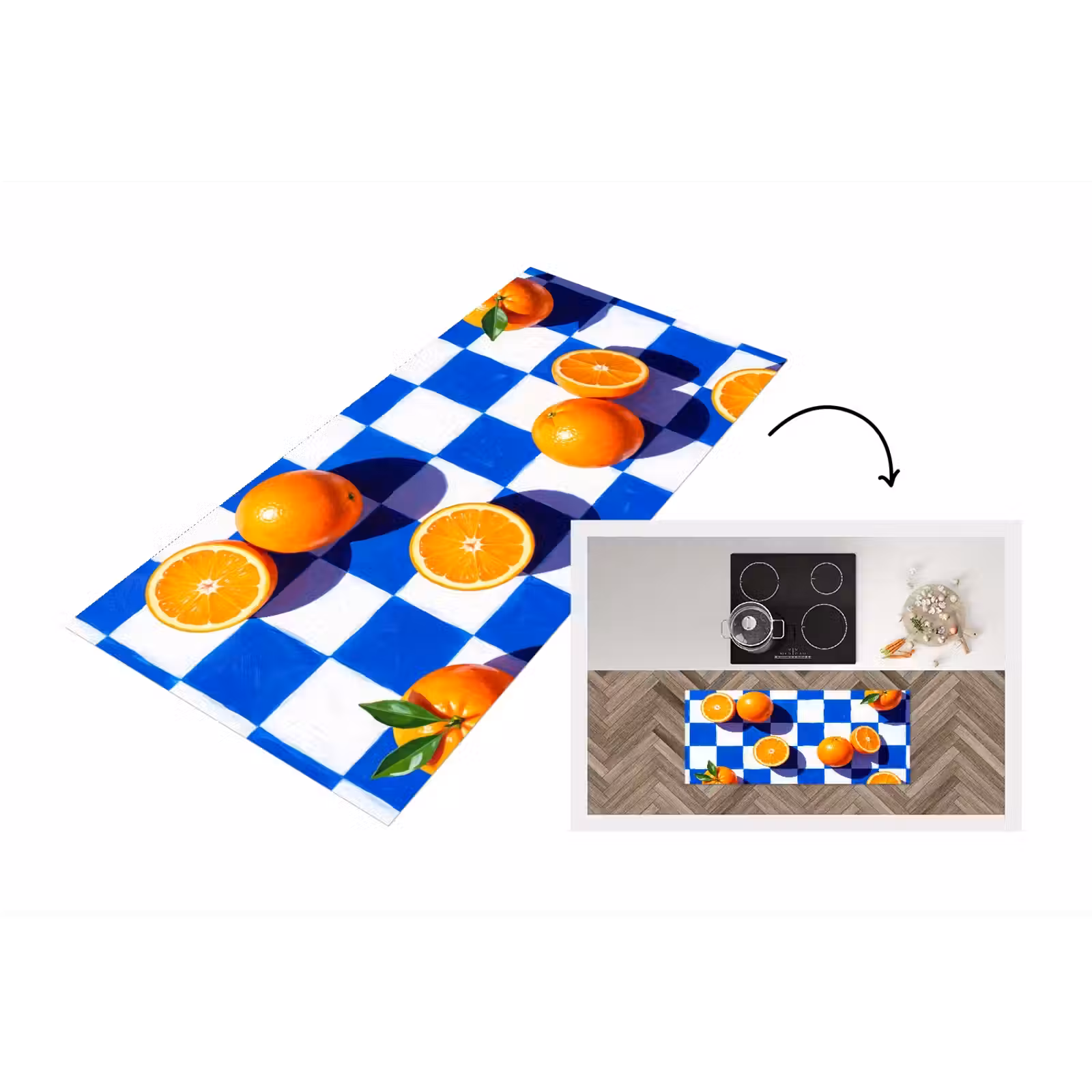 Küchenläufer - Orange – Kariert – Essen - Sinaasappel - Geruit - Eten Keukenloper - keukenmat middel