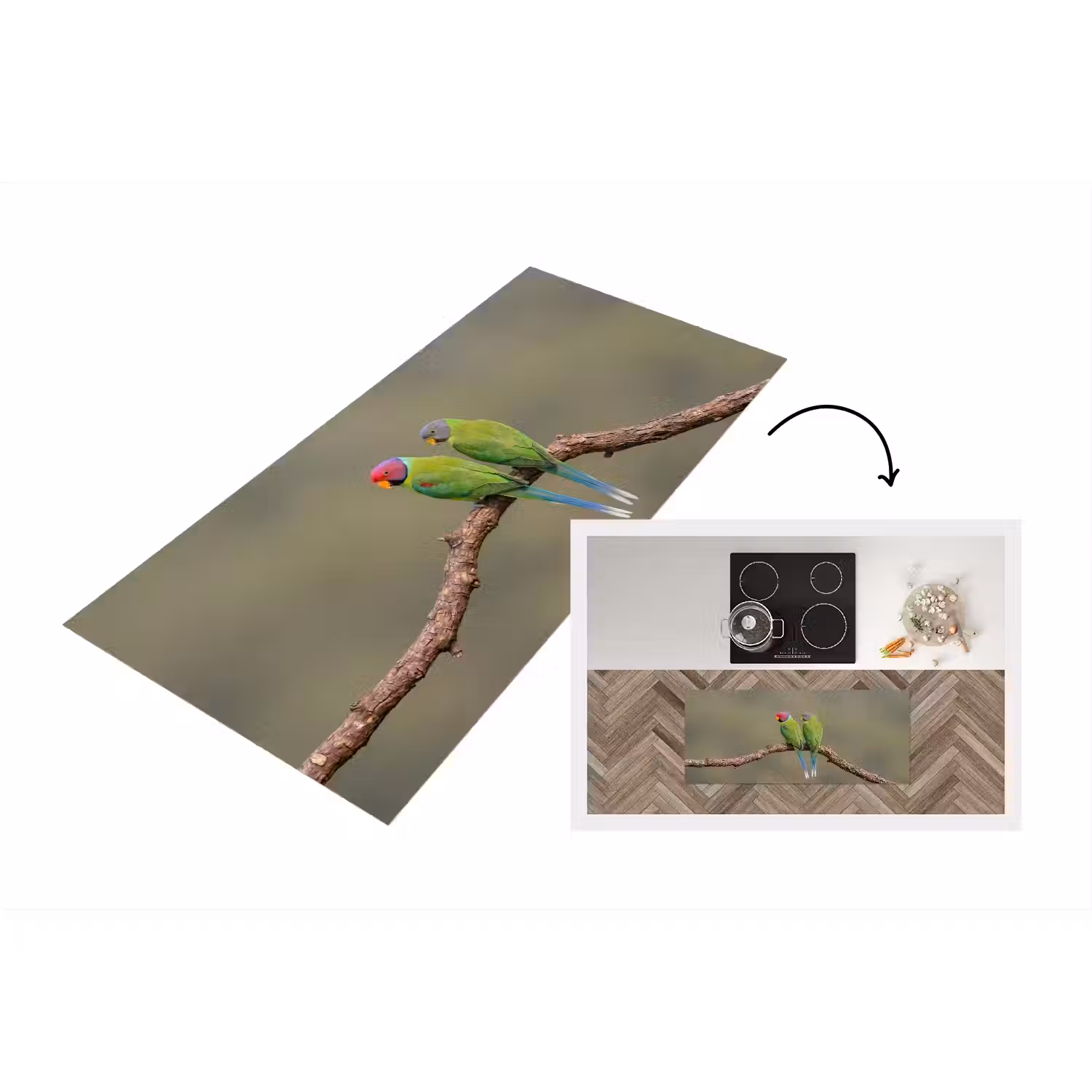 Papagaai - Tak - Natuur - Kleurrijk Keukenloper - keukenmat middel -3d