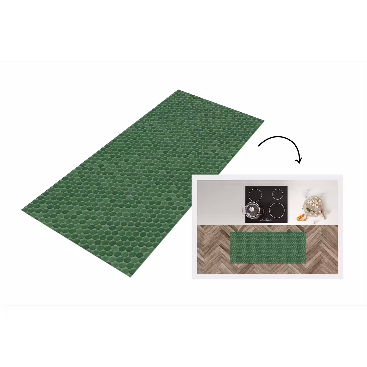 Penny - Mozaïek - Bosgroen - Green Keukenloper - keukenmat middel 536 -3d