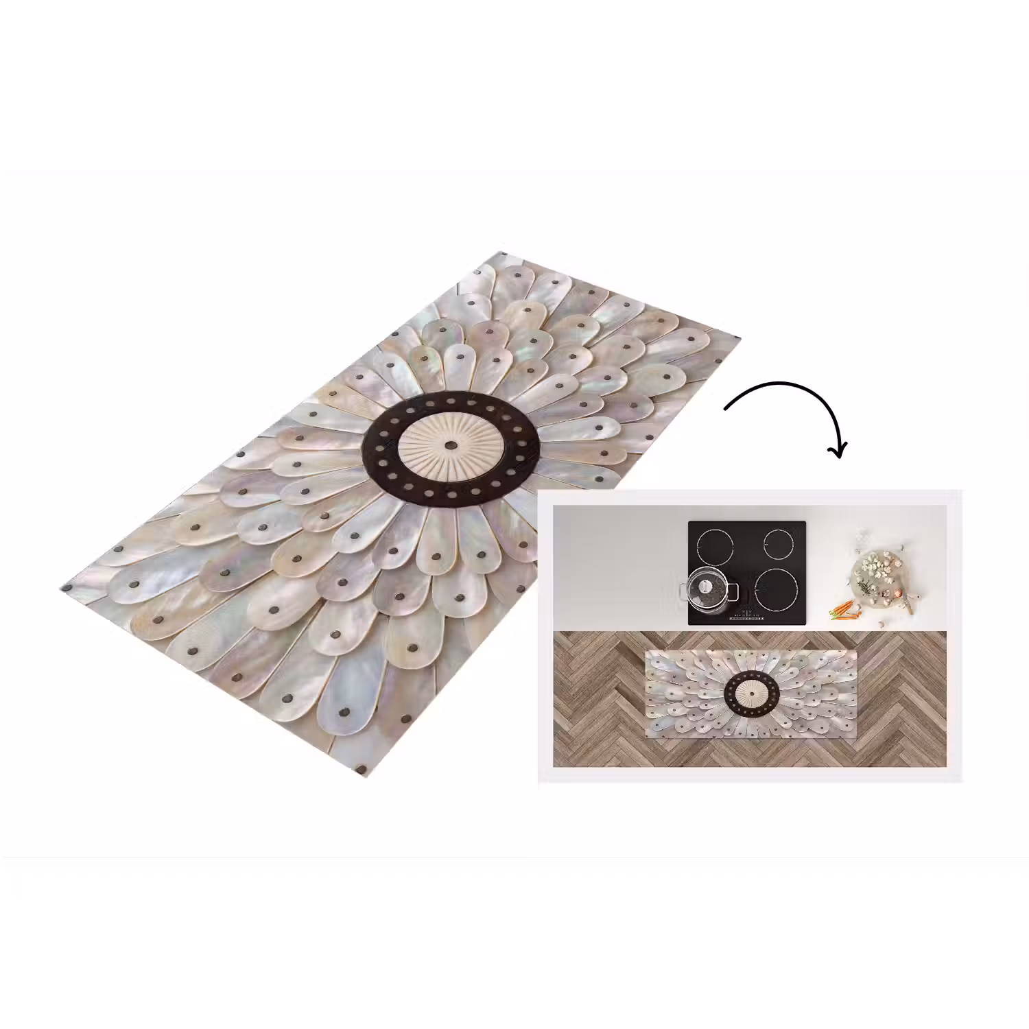 Parelmoer - Patroon - Decoratie - Ambacht - Wit Keukenloper - keukenmat middel -3d