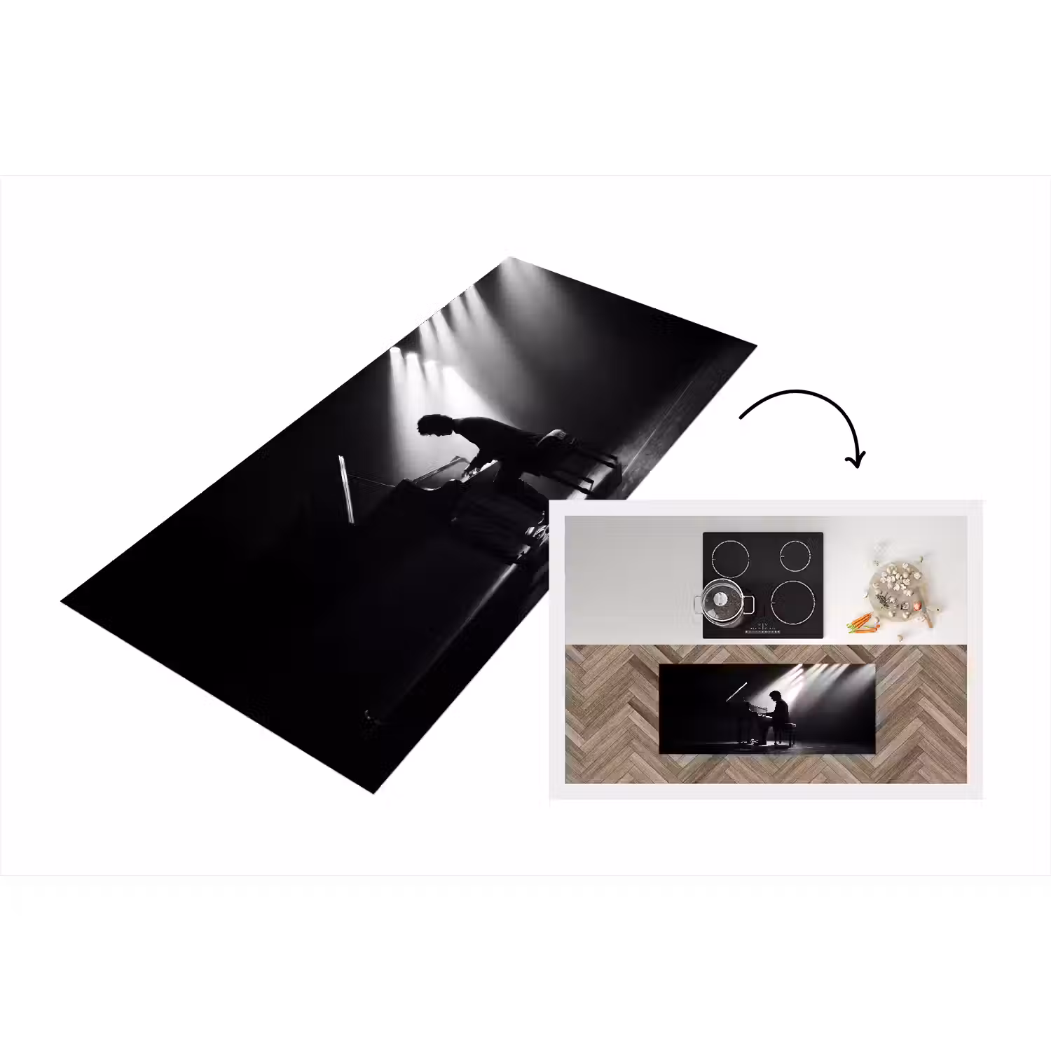 Persoon - Piano - Muziek - Zwart-wit - Podium Keukenloper - keukenmat middel -3d