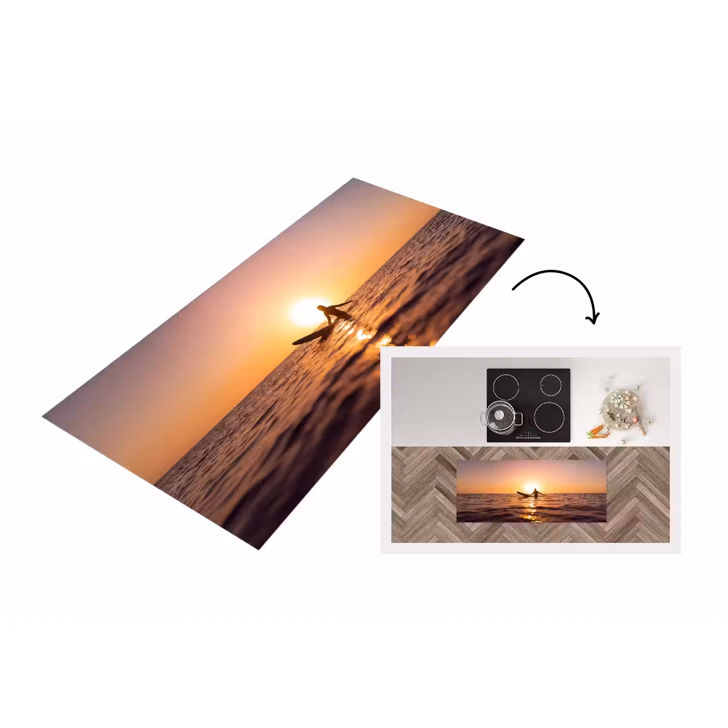 Persoon - Surfen - Zonsondergang - Zee - Oranje Keukenloper - keukenmat middel -3d