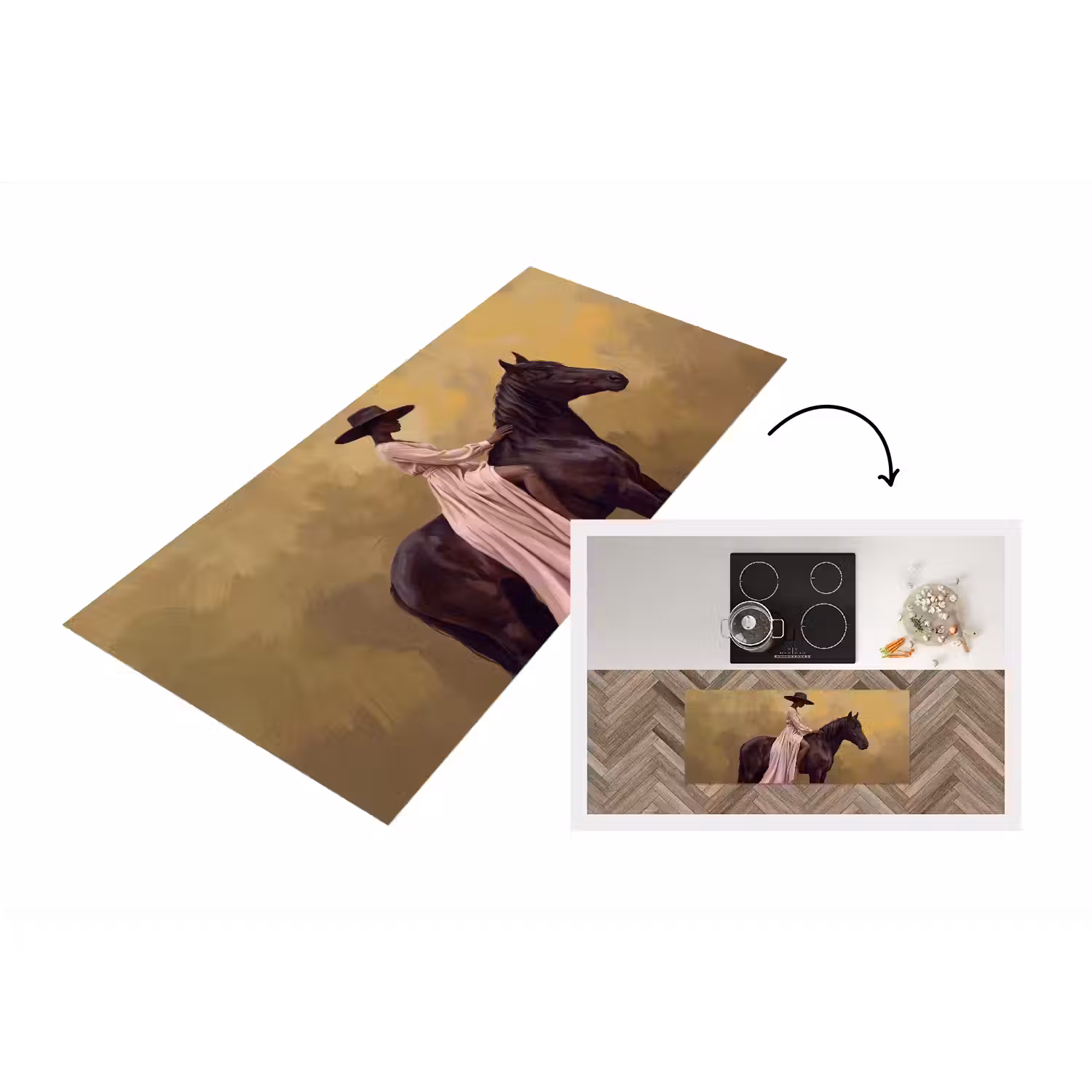 Paard - Klassiek - Oker Keukenloper - keukenmat middel -3d