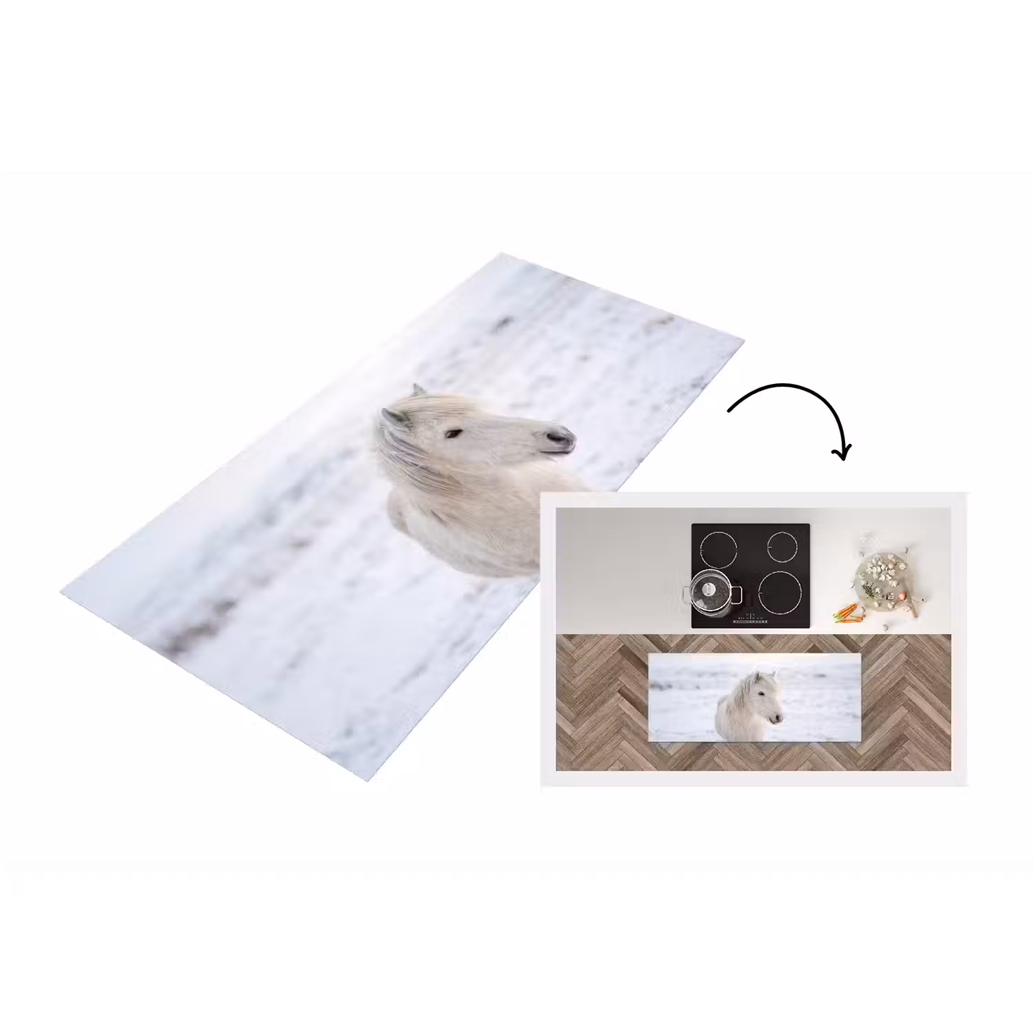 Paard - Kop - Winter - Dieren - Wit Keukenloper - keukenmat middel -3d