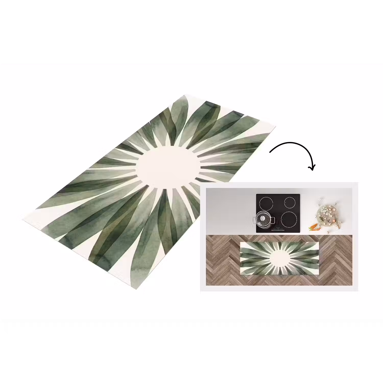 Planten - Abstract - Waterverf - Groen - Natuur Keukenloper - keukenmat middel -3d