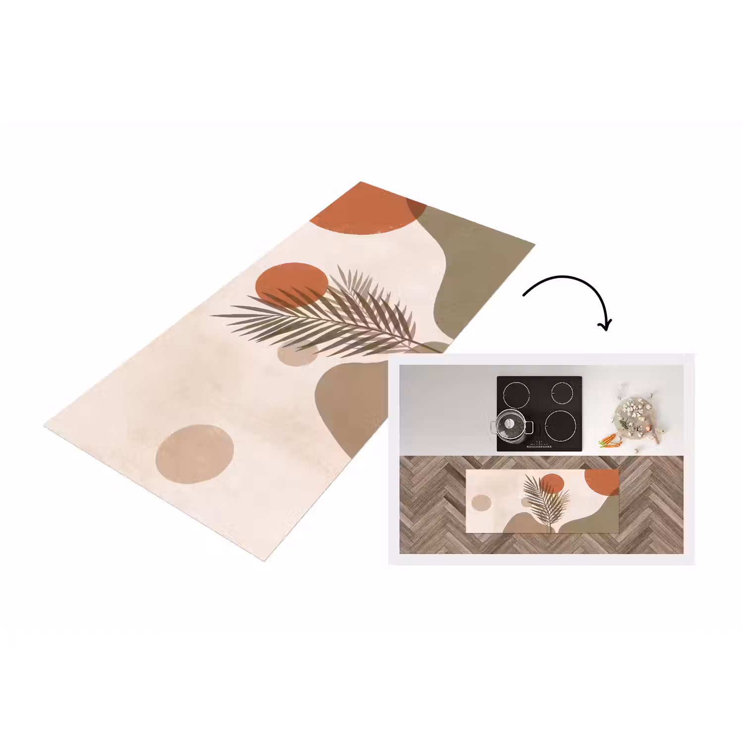 Planten - Bladeren - Abstract - Modern - Beige Keukenloper - keukenmat middel -3d