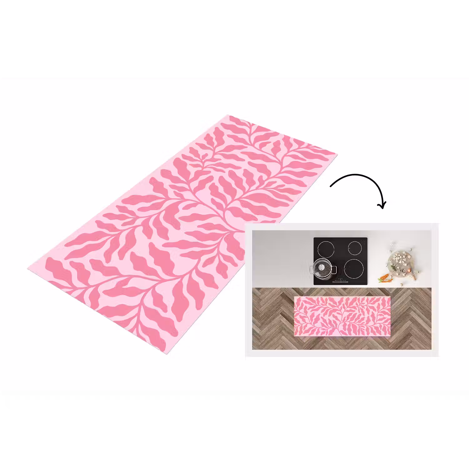 Planten - Organisch - Abstract - Modern - Roze Keukenloper - keukenmat middel -3d