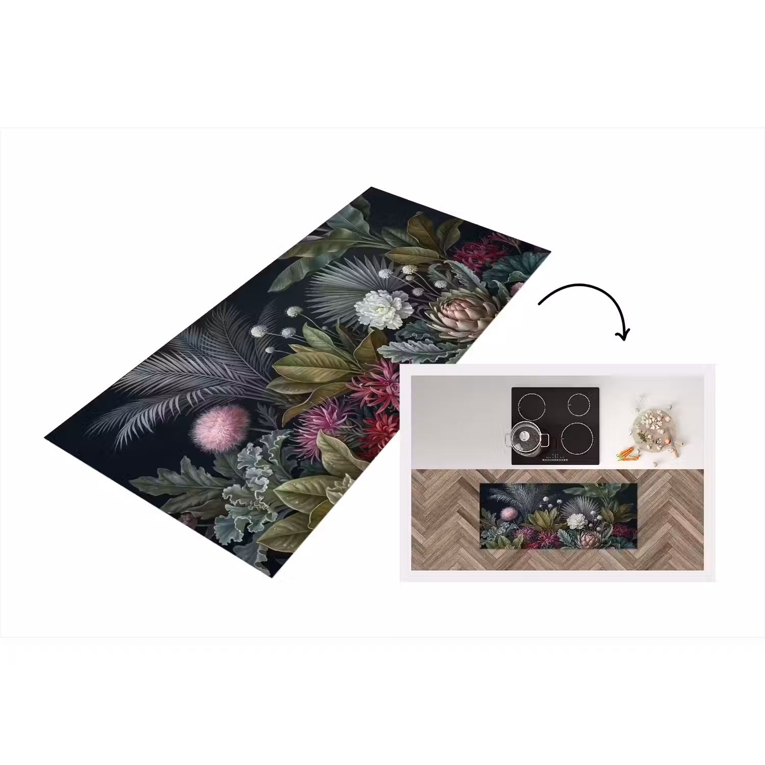 Planten - Tropisch - Botanisch - Donker - Groen Keukenloper - keukenmat middel -3d