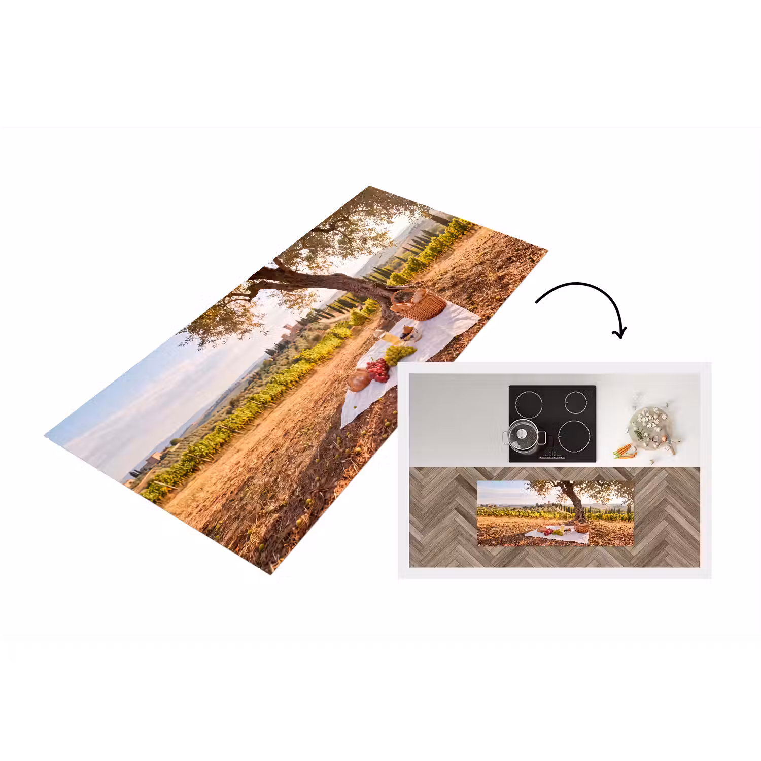 Picknick - Wijngaard - Landschap - Zomer - Eten Keukenloper - keukenmat middel -3d
