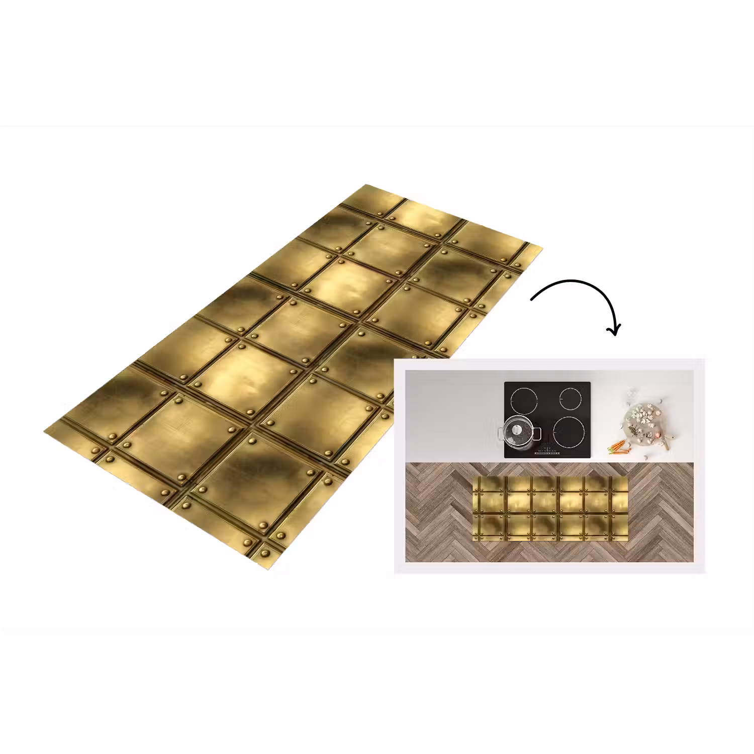 Platen - Industrieel - Stoer - Goud Keukenloper - keukenmat middel 536 -3d