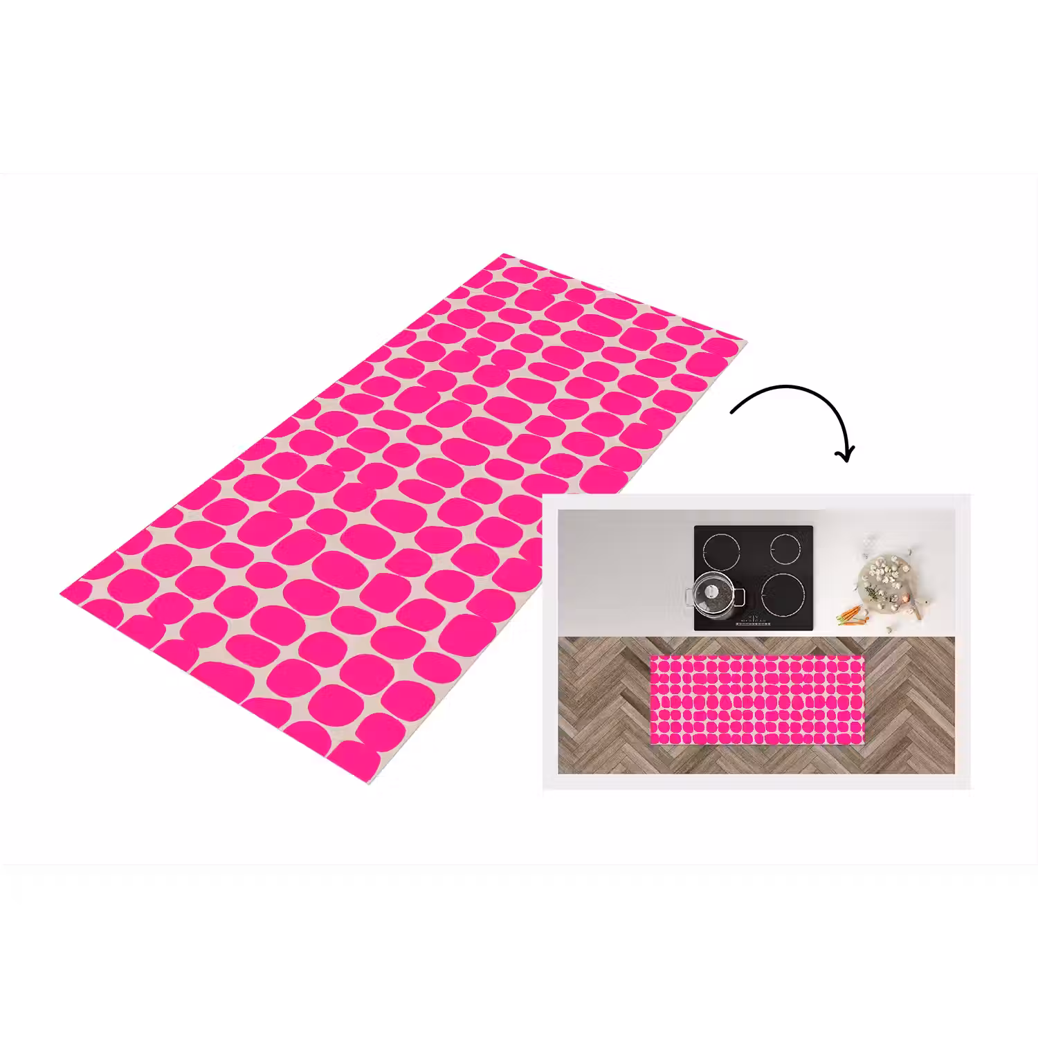 Stippen - Patroon - Roze Keukenloper - keukenmat middel 536 -3d